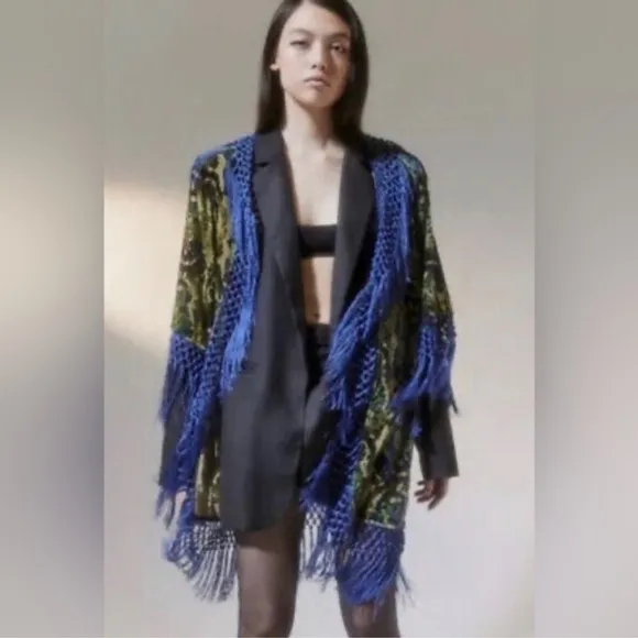 💗 URBAN OUTFITTERS Roxana Velvet Burnout Fringed Multicolor Kimono