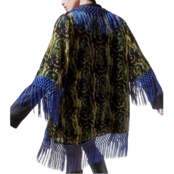 💗 URBAN OUTFITTERS Roxana Velvet Burnout Fringed Multicolor Kimono