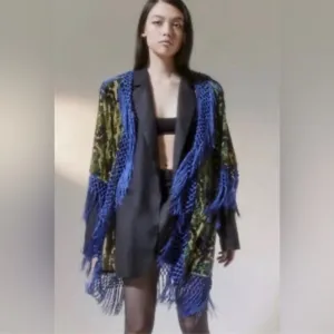 💗 URBAN OUTFITTERS Roxana Velvet Burnout Fringed Multicolor Kimono