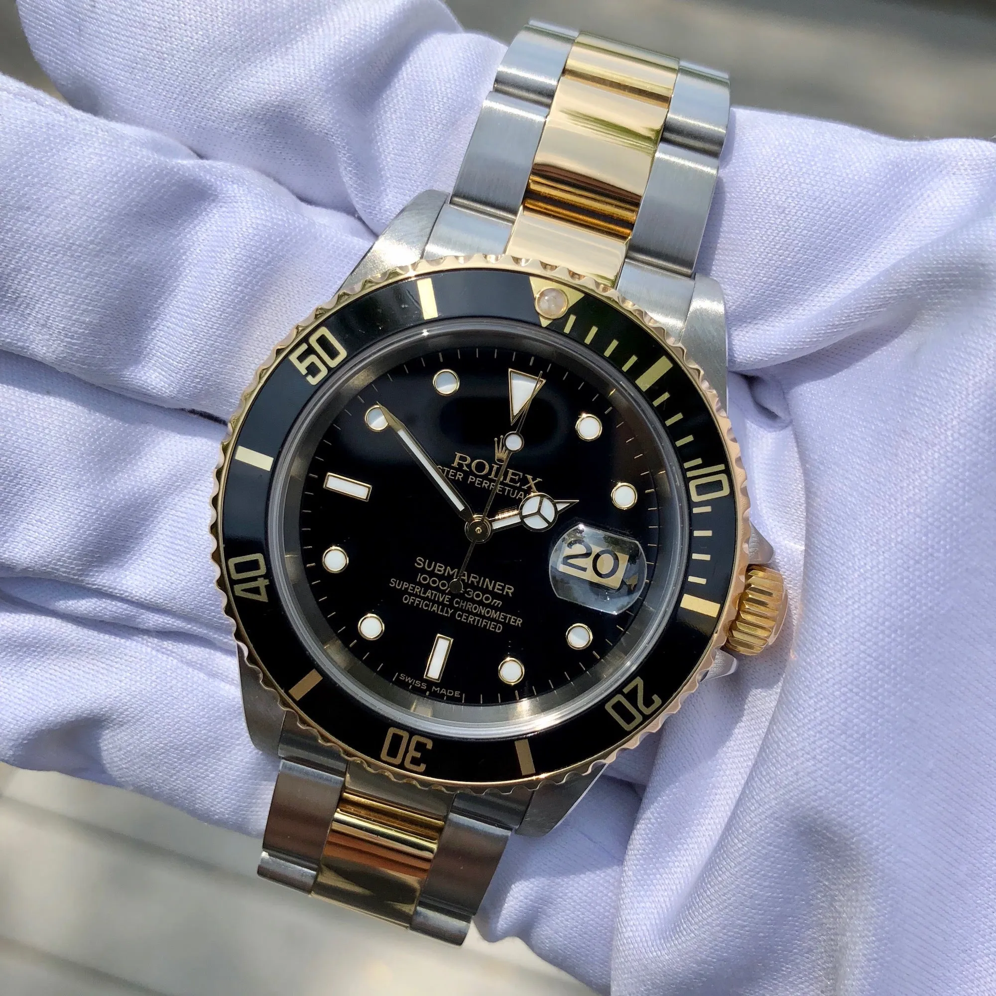 2006 Rolex Submariner 16613 Two Tone Black Steel 18K Gold Wristwatch Box Papers Circa 2005