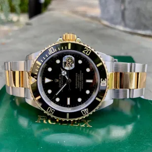 2006 Rolex Submariner 16613 Two Tone Black Steel 18K Gold Wristwatch Box Papers Circa 2005