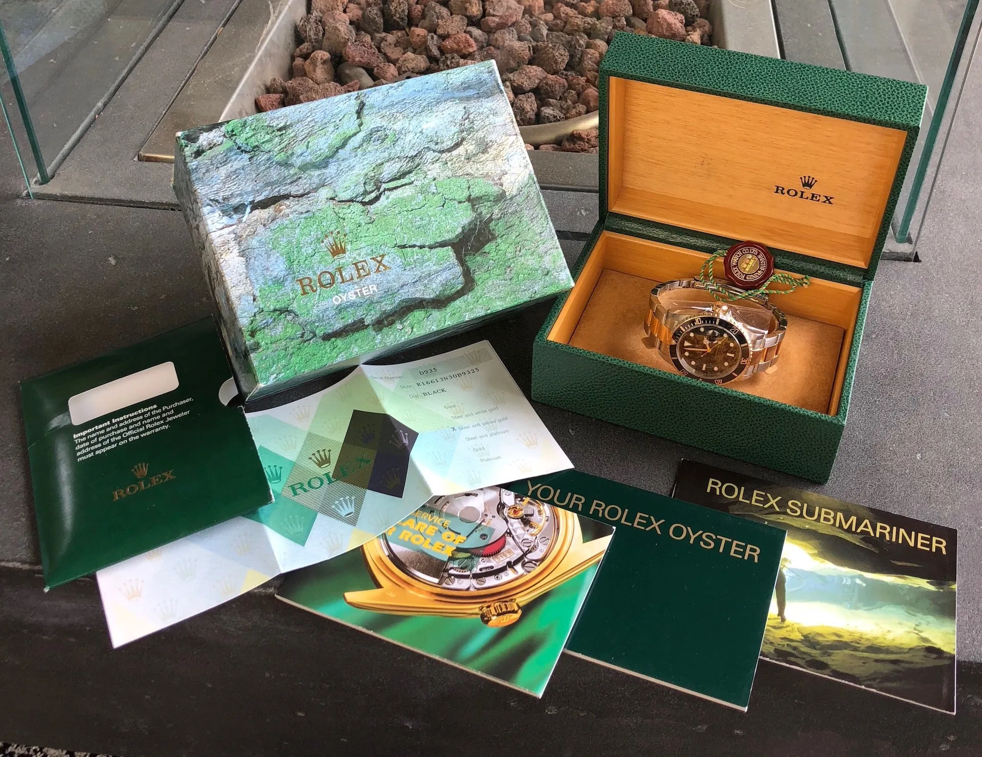 2006 Rolex Submariner 16613 Two Tone Black Steel 18K Gold Wristwatch Box Papers Circa 2005