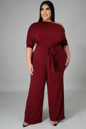 Abigail Plus Size Off-Shoulder Belted Wide-Leg Jumpsuit