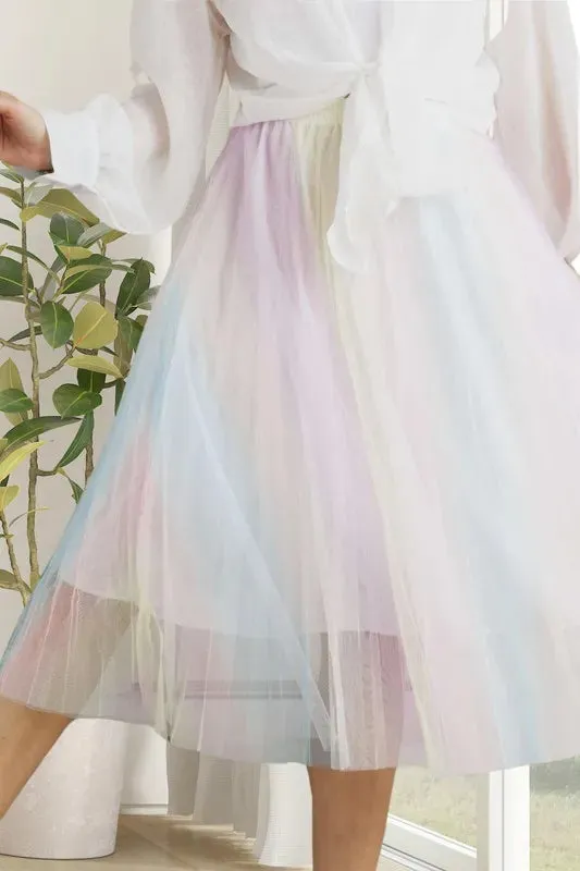 ADORA  Unicorn Pleated Mesh Flare Midi Skirt