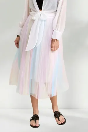ADORA  Unicorn Pleated Mesh Flare Midi Skirt