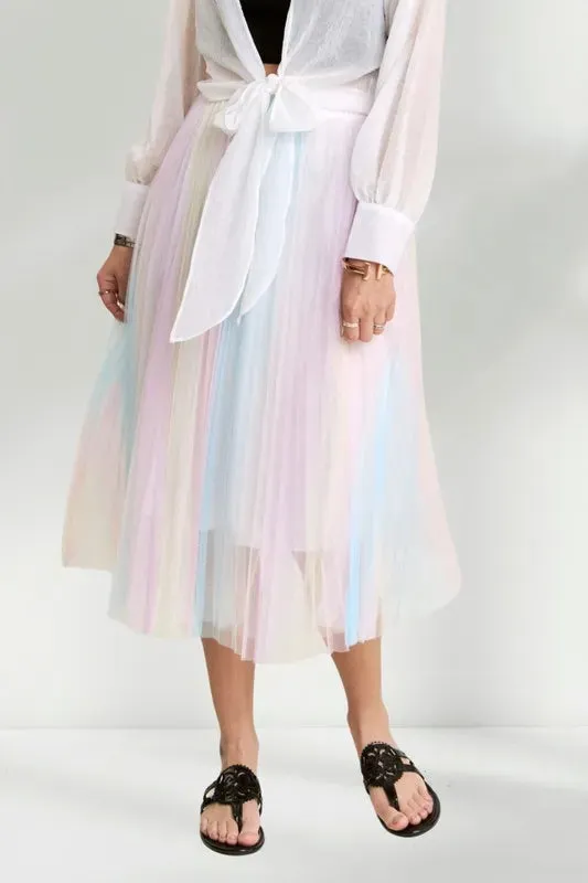 ADORA  Unicorn Pleated Mesh Flare Midi Skirt