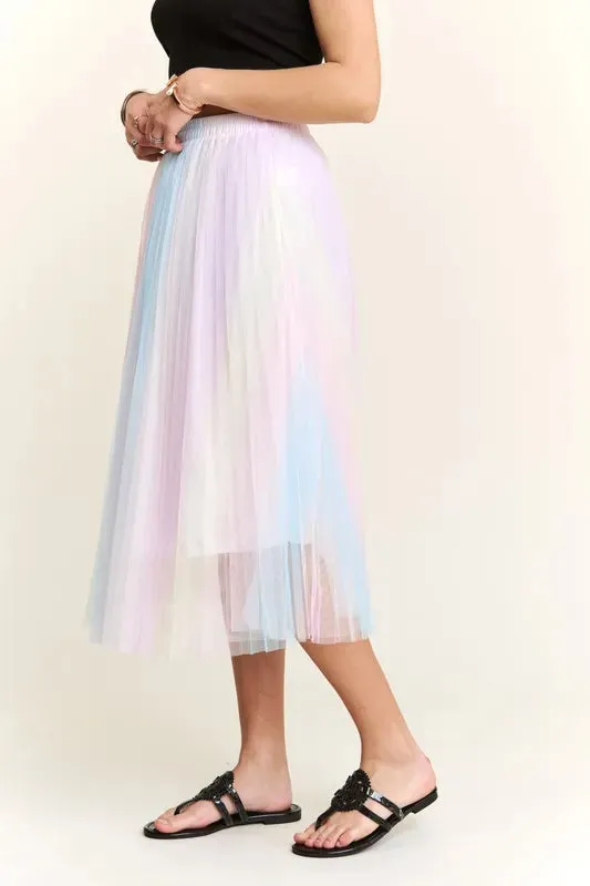 ADORA  Unicorn Pleated Mesh Flare Midi Skirt