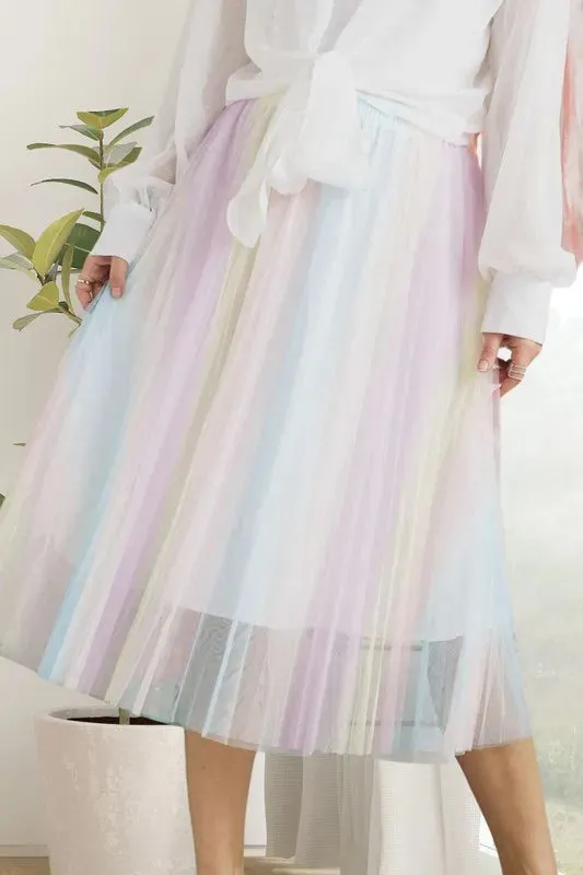 ADORA  Unicorn Pleated Mesh Flare Midi Skirt