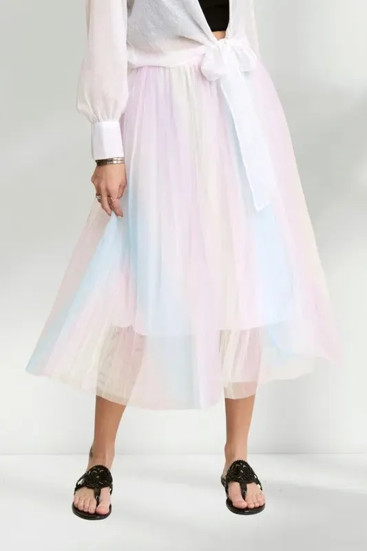 ADORA  Unicorn Pleated Mesh Flare Midi Skirt
