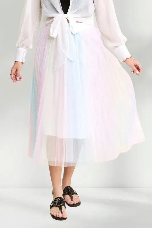 ADORA  Unicorn Pleated Mesh Flare Midi Skirt