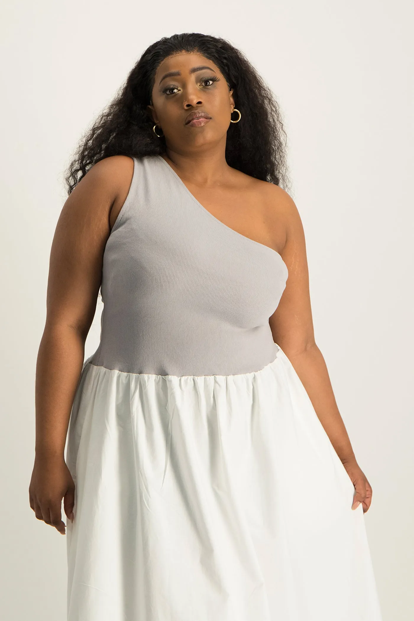 Alessia Contrast One Shoulder Asymmetric Dress