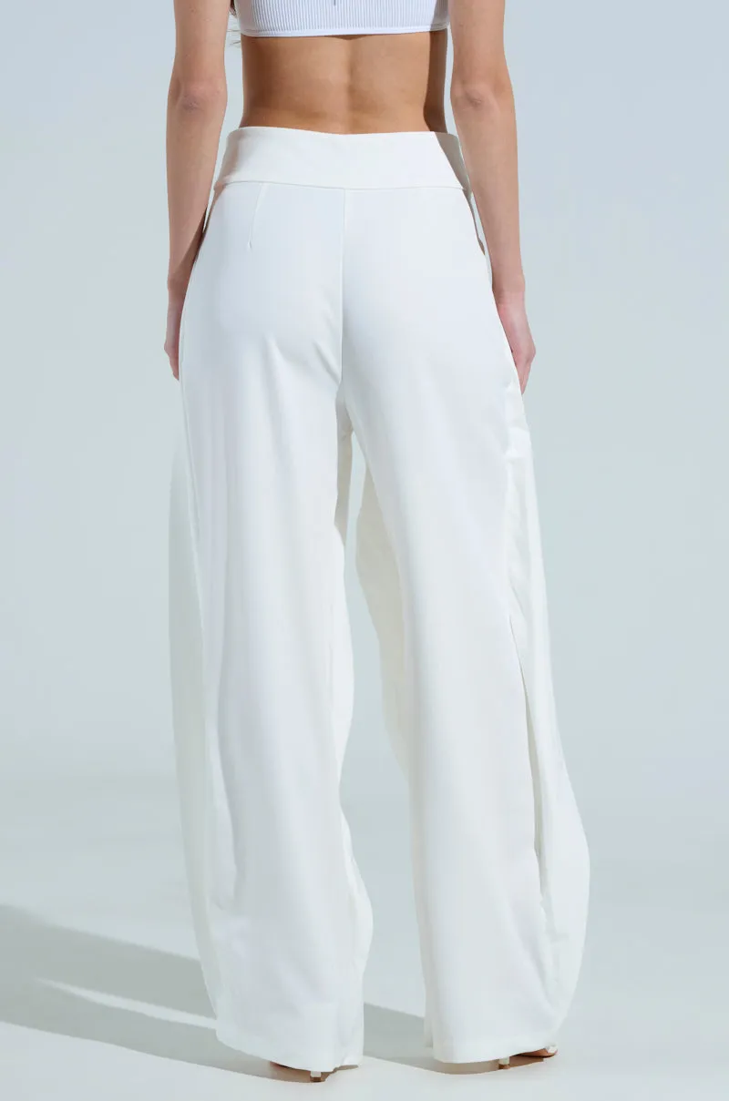 AMBER WIDE LEG PLEATED TROUSER PANT IN WHITE