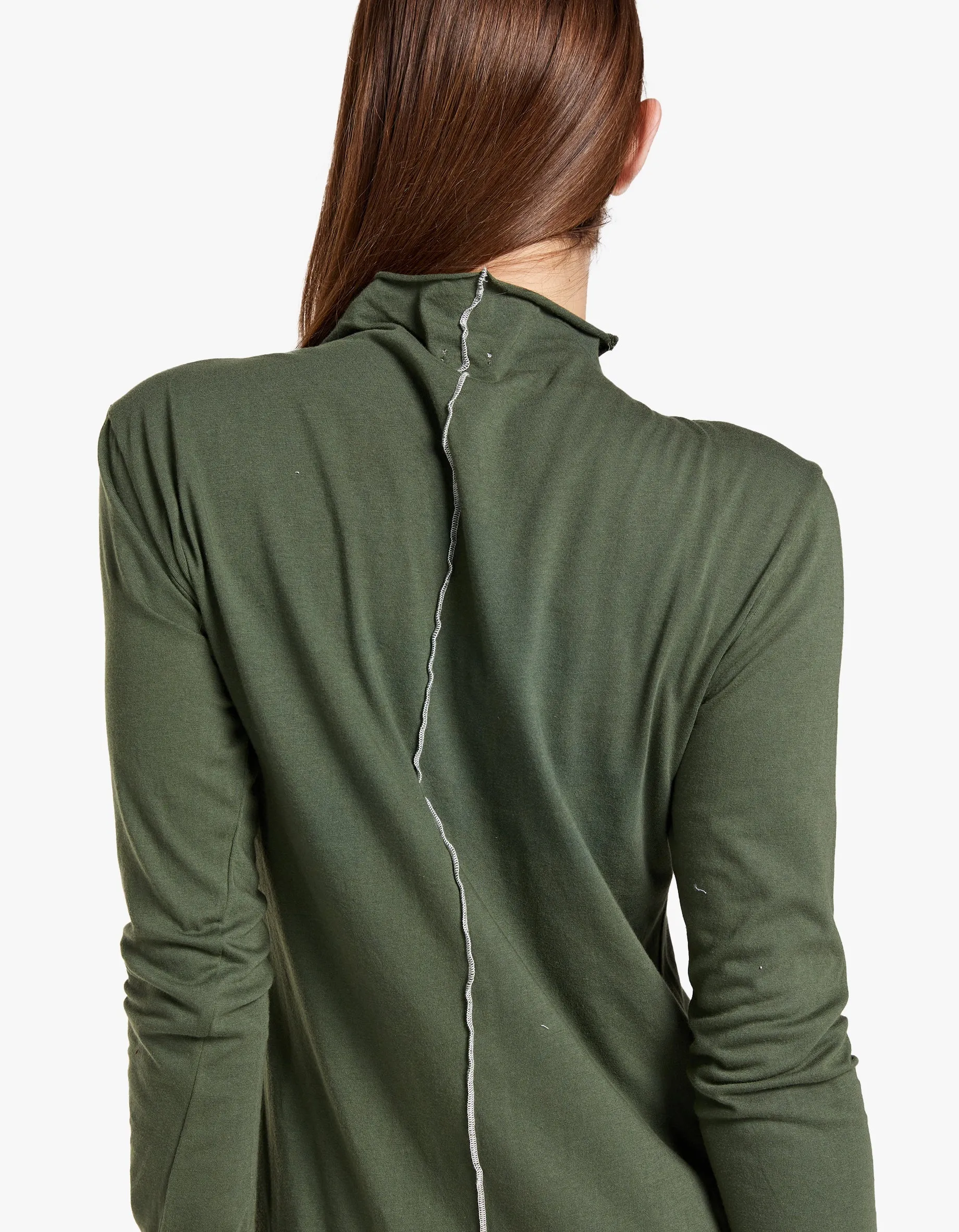 Bassike x Superette Raised Neck Contrast L/S Dress - Khaki Green/Salt