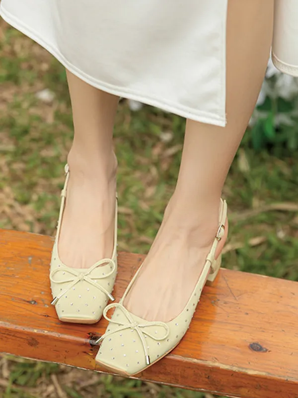 Belt Buckle Rhinestone Split-Joint Square-Toe Pumps Sling Shoes