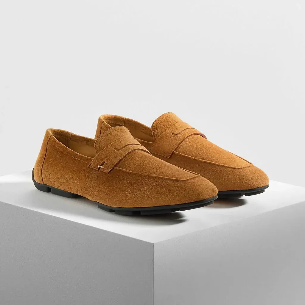BERLUTI || Men Berluti Lorenzo Drive Scritto Camoscio Calf Leather Loafer / Camel Brown
