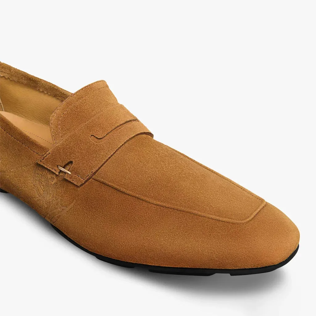 BERLUTI || Men Berluti Lorenzo Drive Scritto Camoscio Calf Leather Loafer / Camel Brown