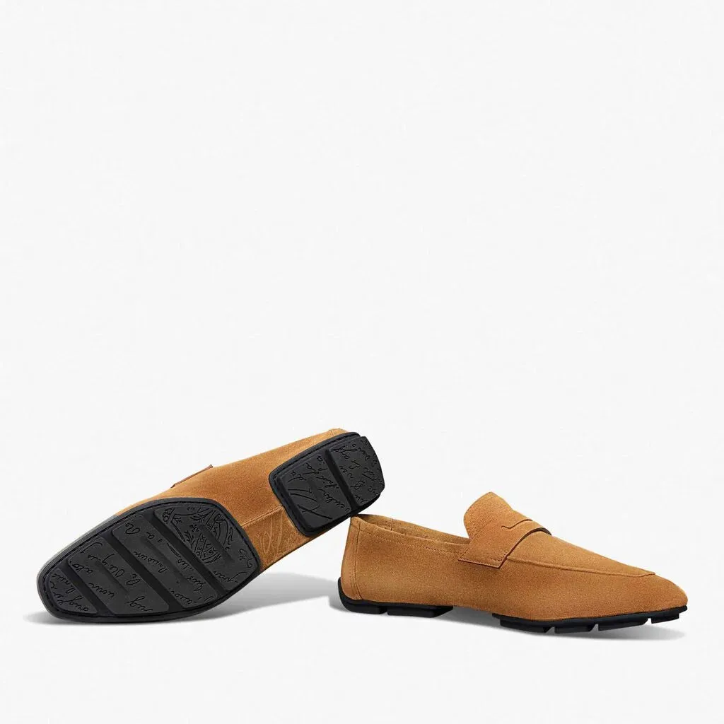 BERLUTI || Men Berluti Lorenzo Drive Scritto Camoscio Calf Leather Loafer / Camel Brown