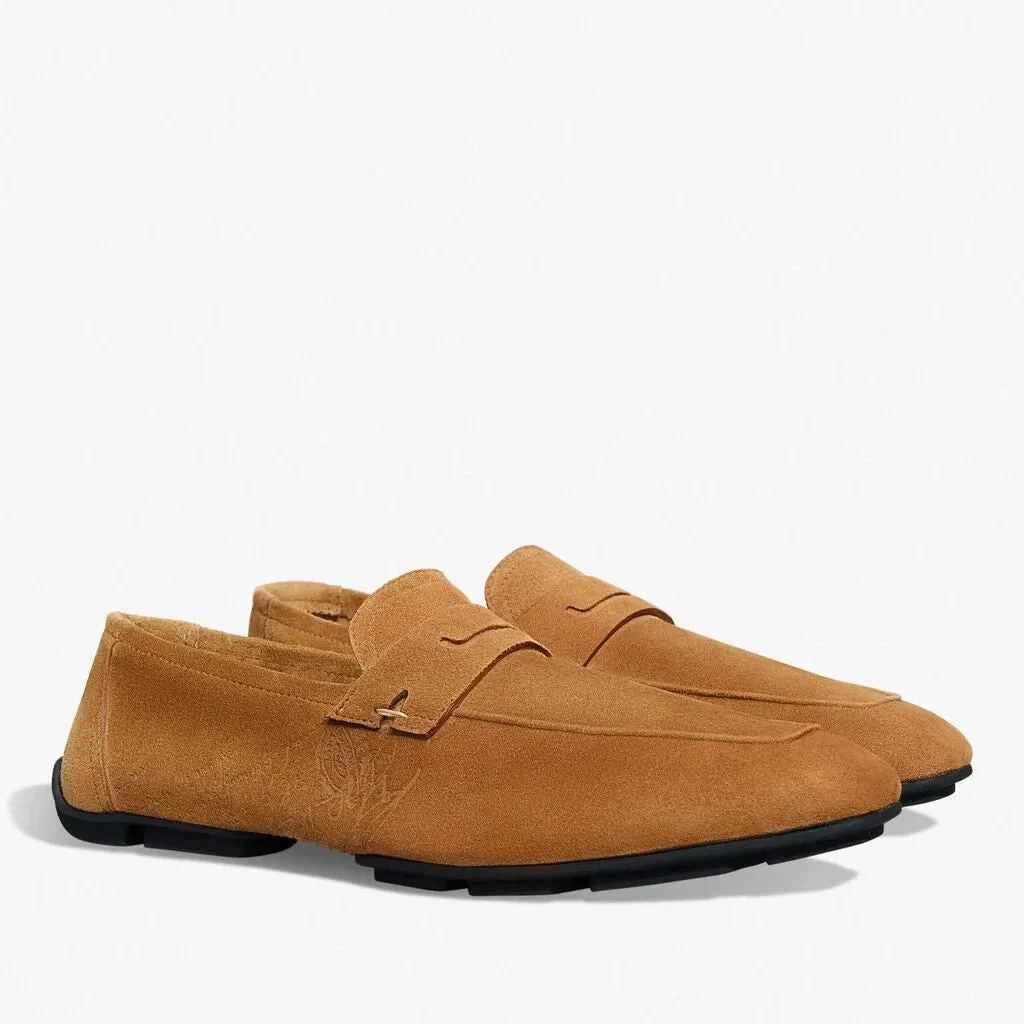 BERLUTI || Men Berluti Lorenzo Drive Scritto Camoscio Calf Leather Loafer / Camel Brown