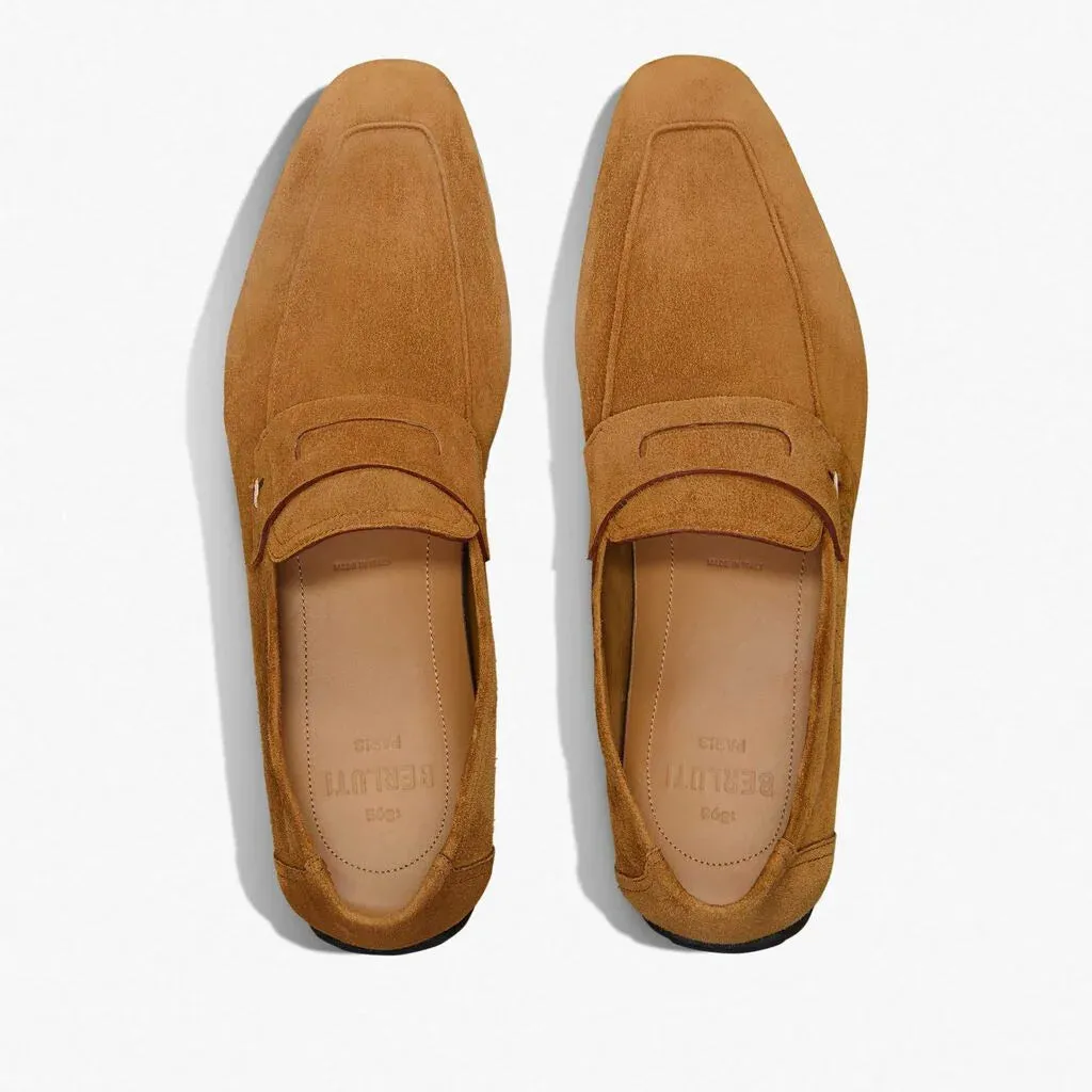 BERLUTI || Men Berluti Lorenzo Drive Scritto Camoscio Calf Leather Loafer / Camel Brown