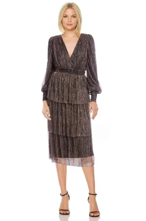 Berry - Belted Long Sleeve Tiered Dress