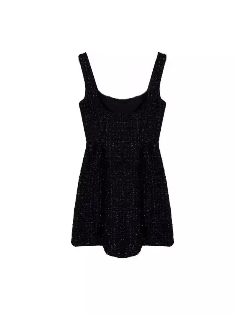 BLACK BOUCLE MINI DRESS