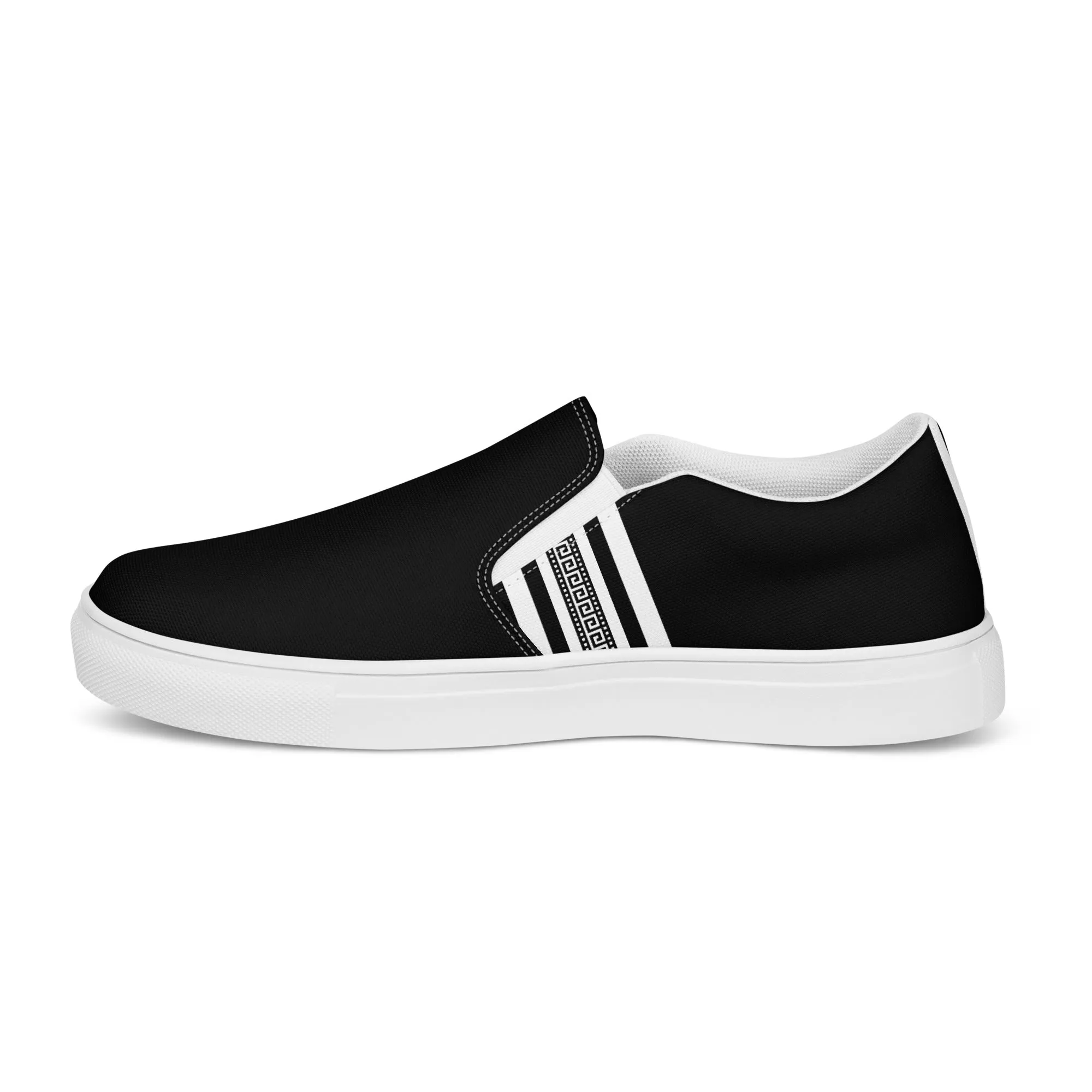 Black White Greek Key Men’s slip-on canvas shoes