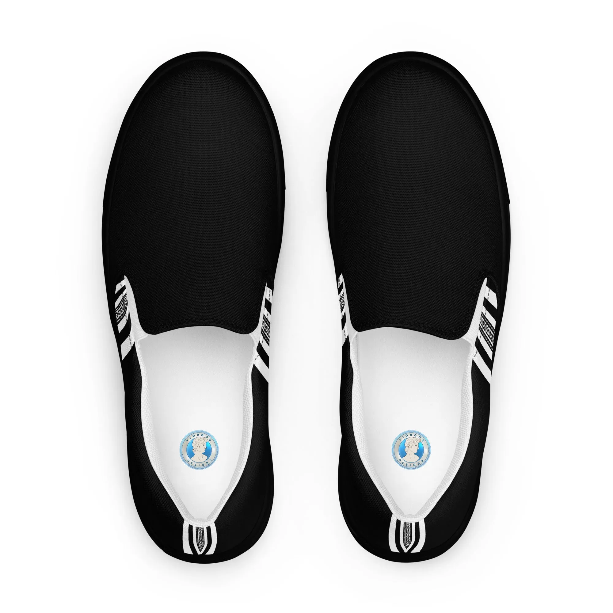 Black White Greek Key Men’s slip-on canvas shoes