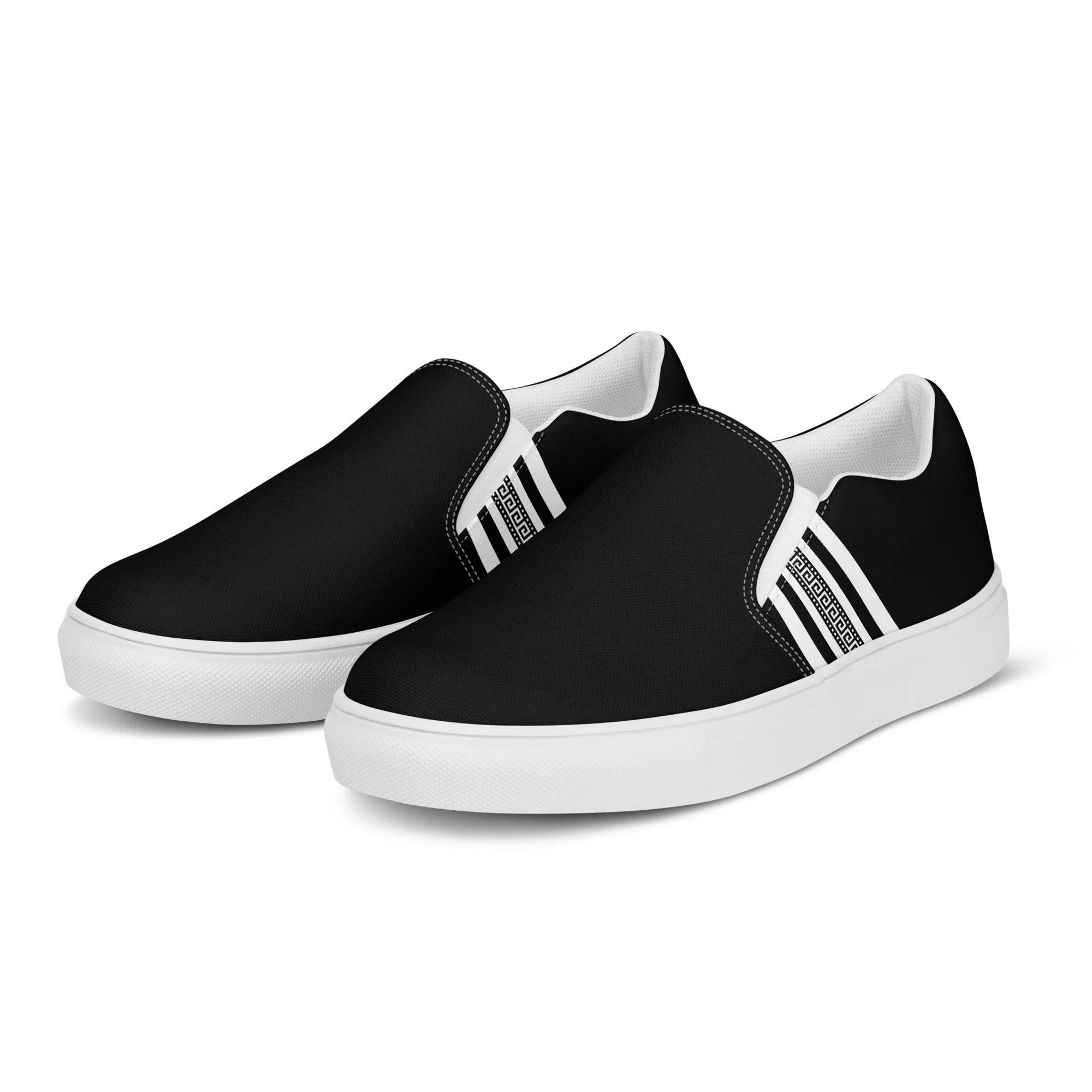 Black White Greek Key Men’s slip-on canvas shoes