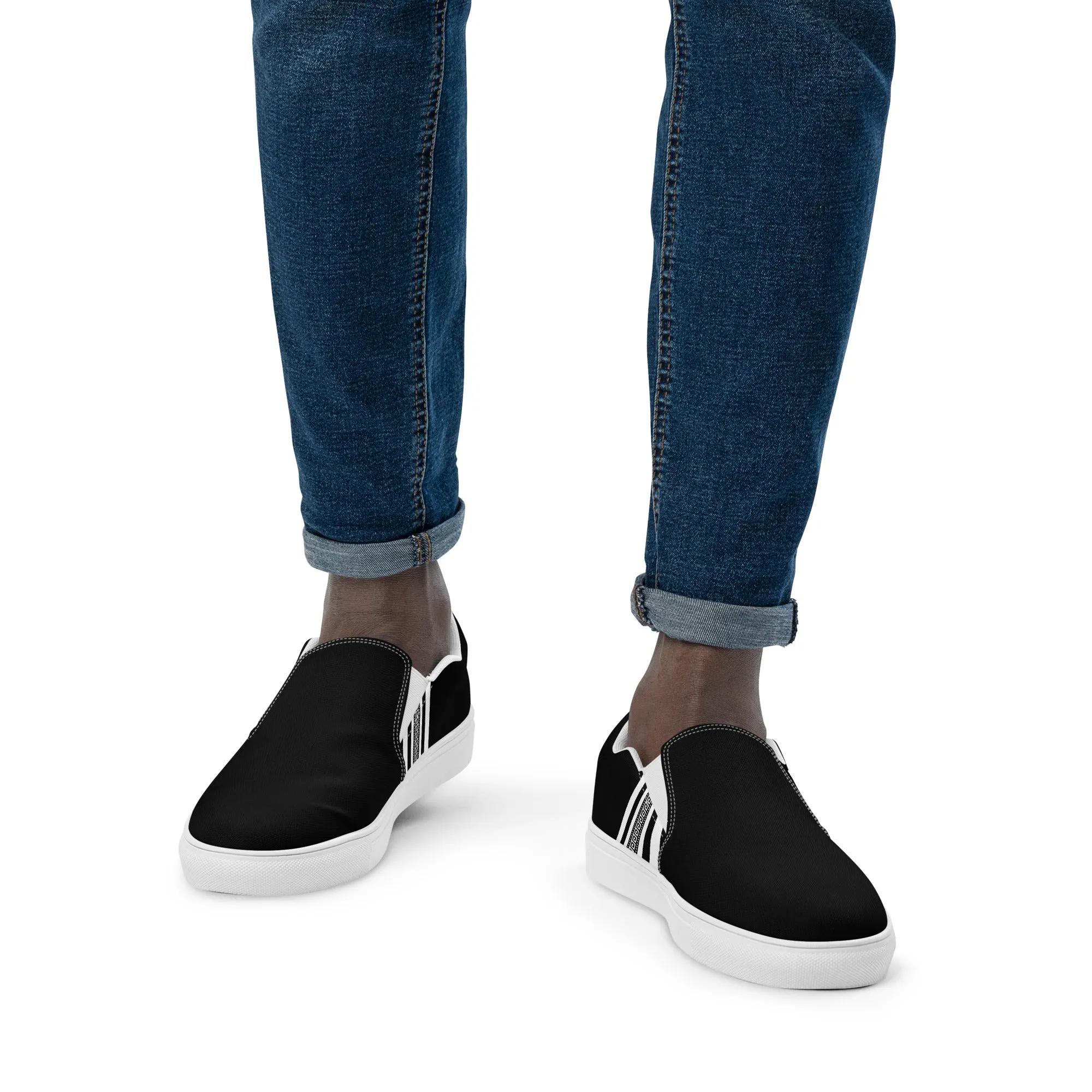 Black White Greek Key Men’s slip-on canvas shoes