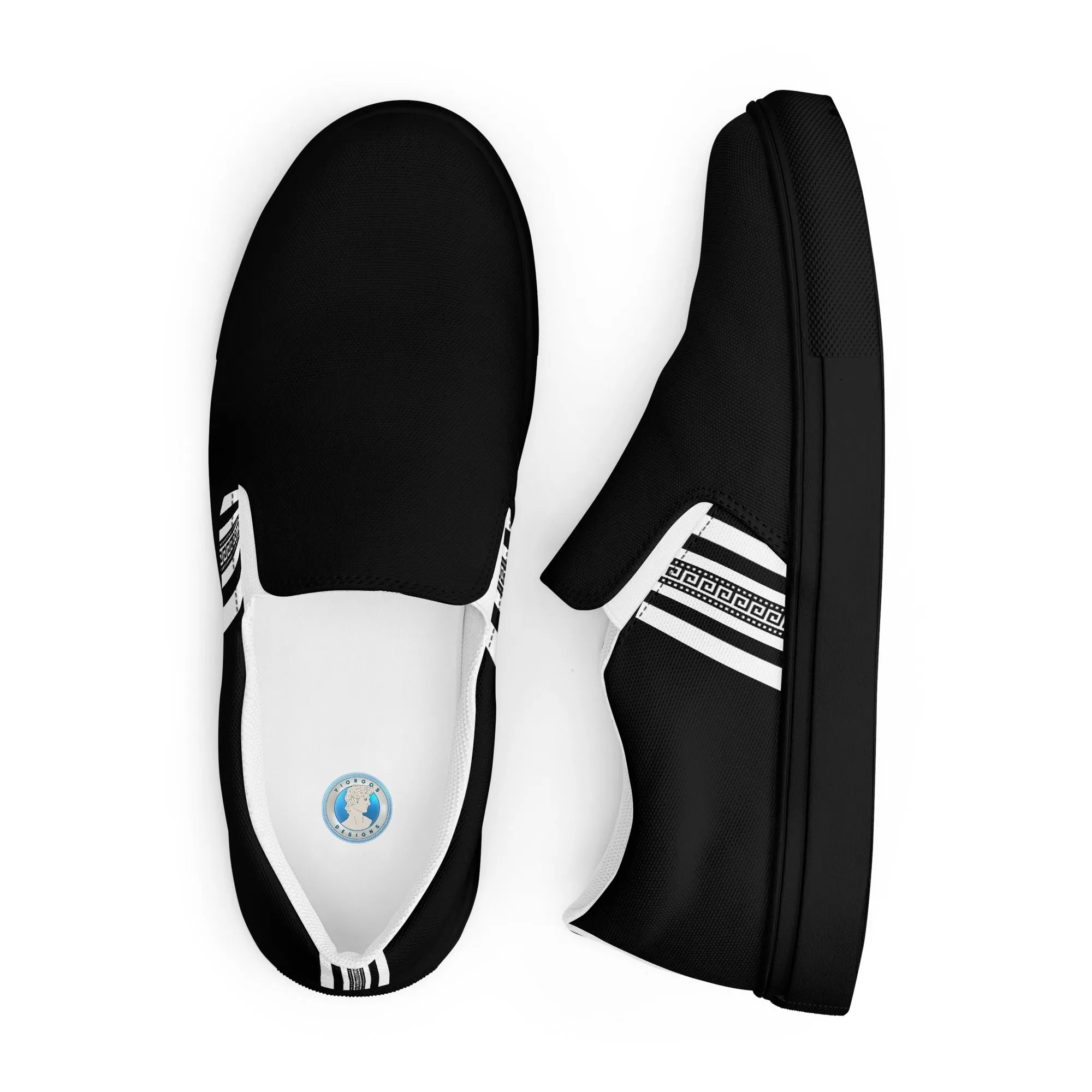 Black White Greek Key Men’s slip-on canvas shoes