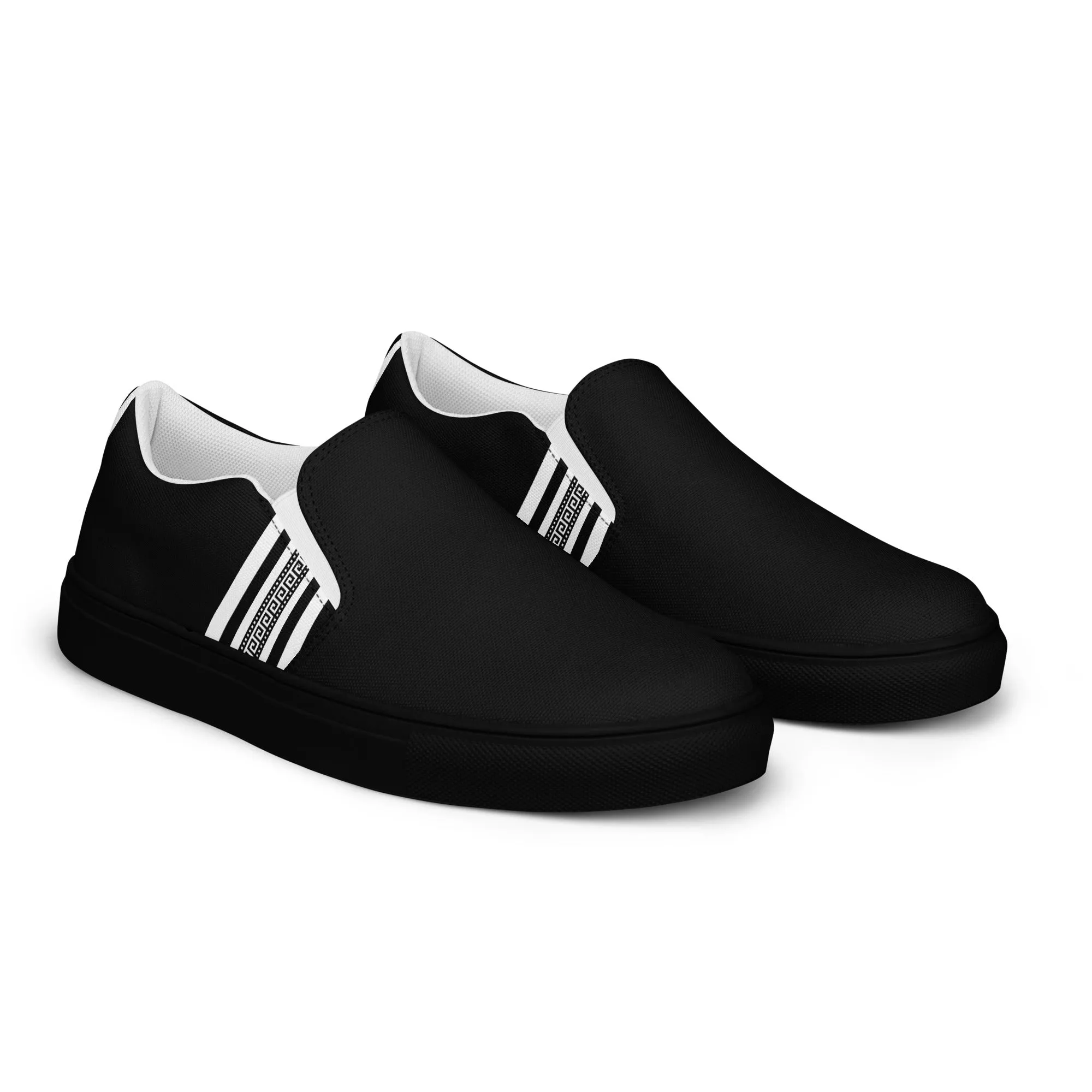 Black White Greek Key Men’s slip-on canvas shoes