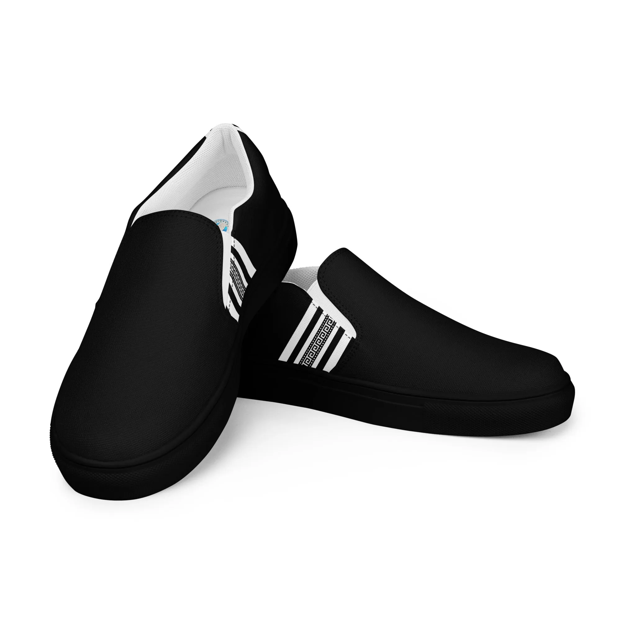 Black White Greek Key Men’s slip-on canvas shoes