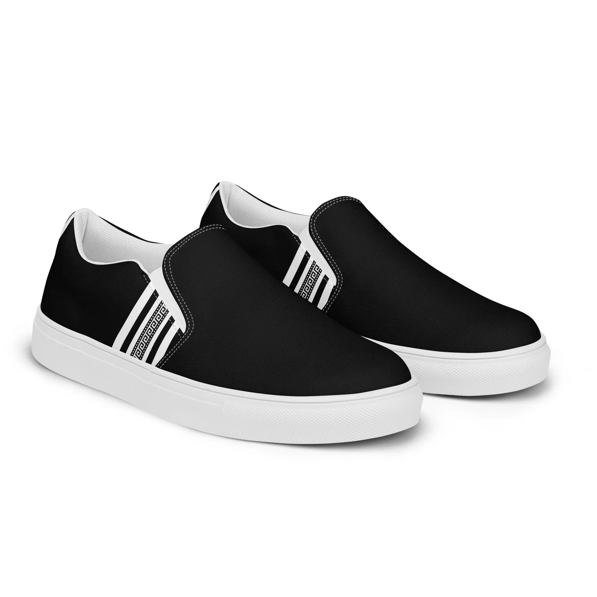 Black White Greek Key Men’s slip-on canvas shoes