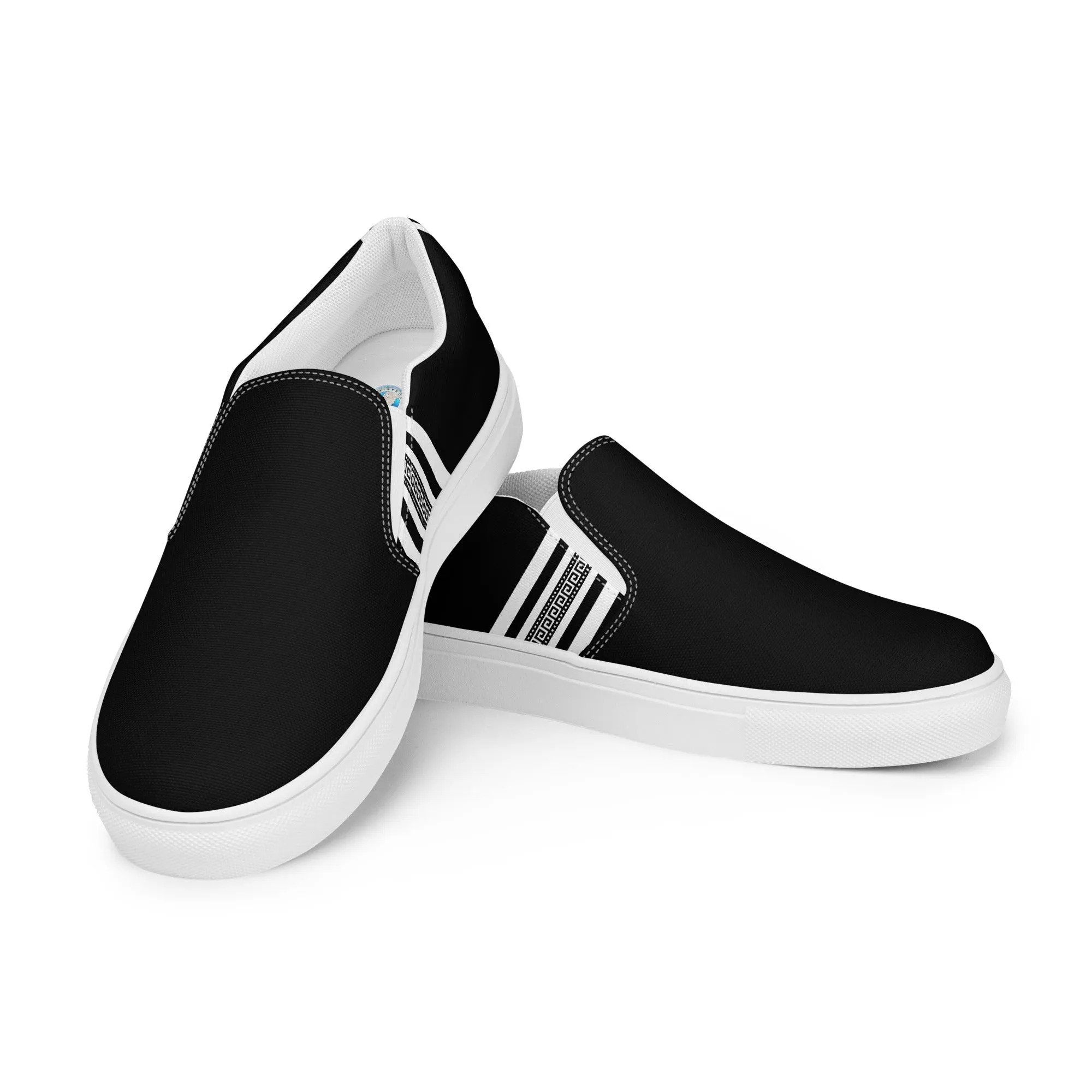 Black White Greek Key Men’s slip-on canvas shoes
