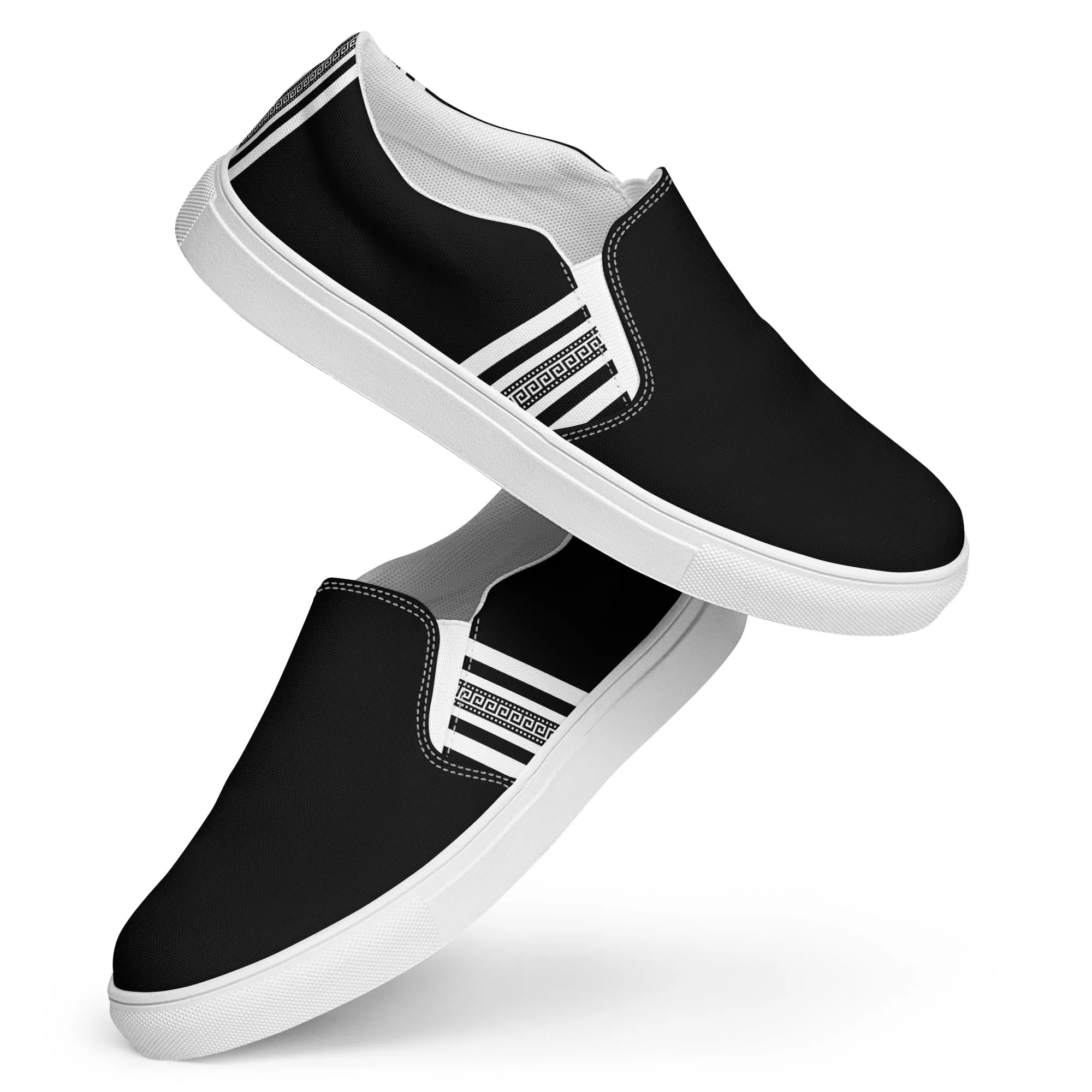 Black White Greek Key Men’s slip-on canvas shoes