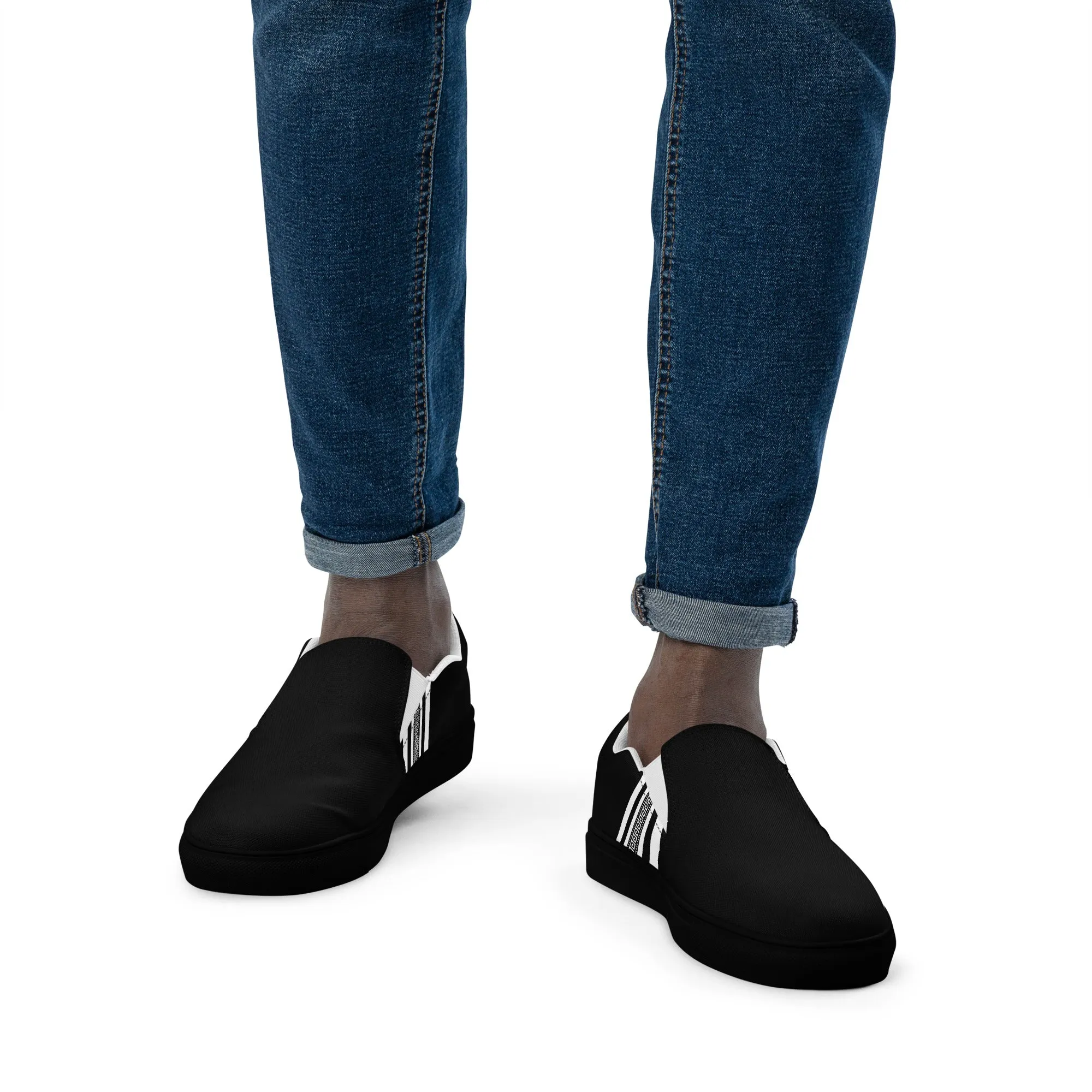 Black White Greek Key Men’s slip-on canvas shoes