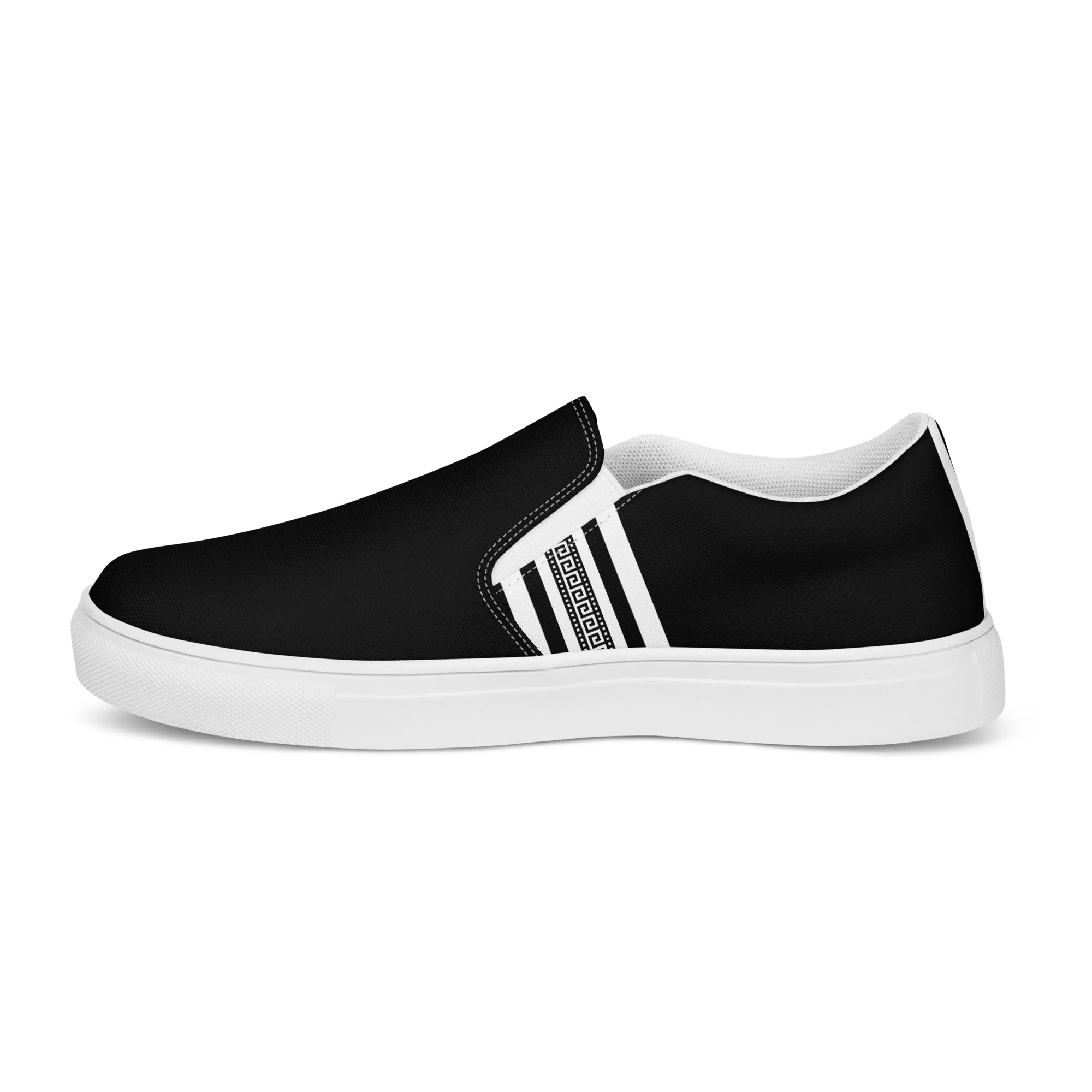 Black White Greek Key Men’s slip-on canvas shoes