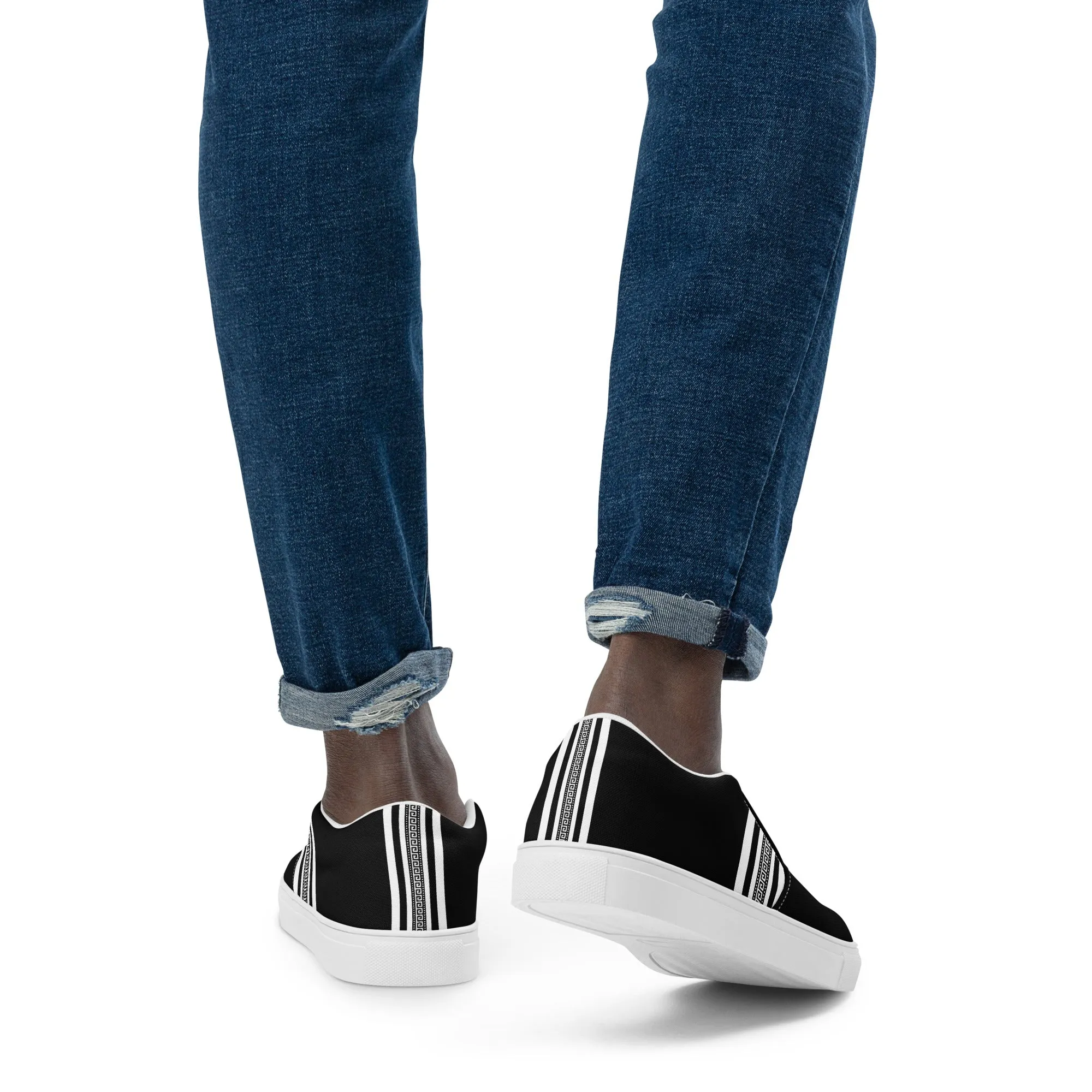 Black White Greek Key Men’s slip-on canvas shoes