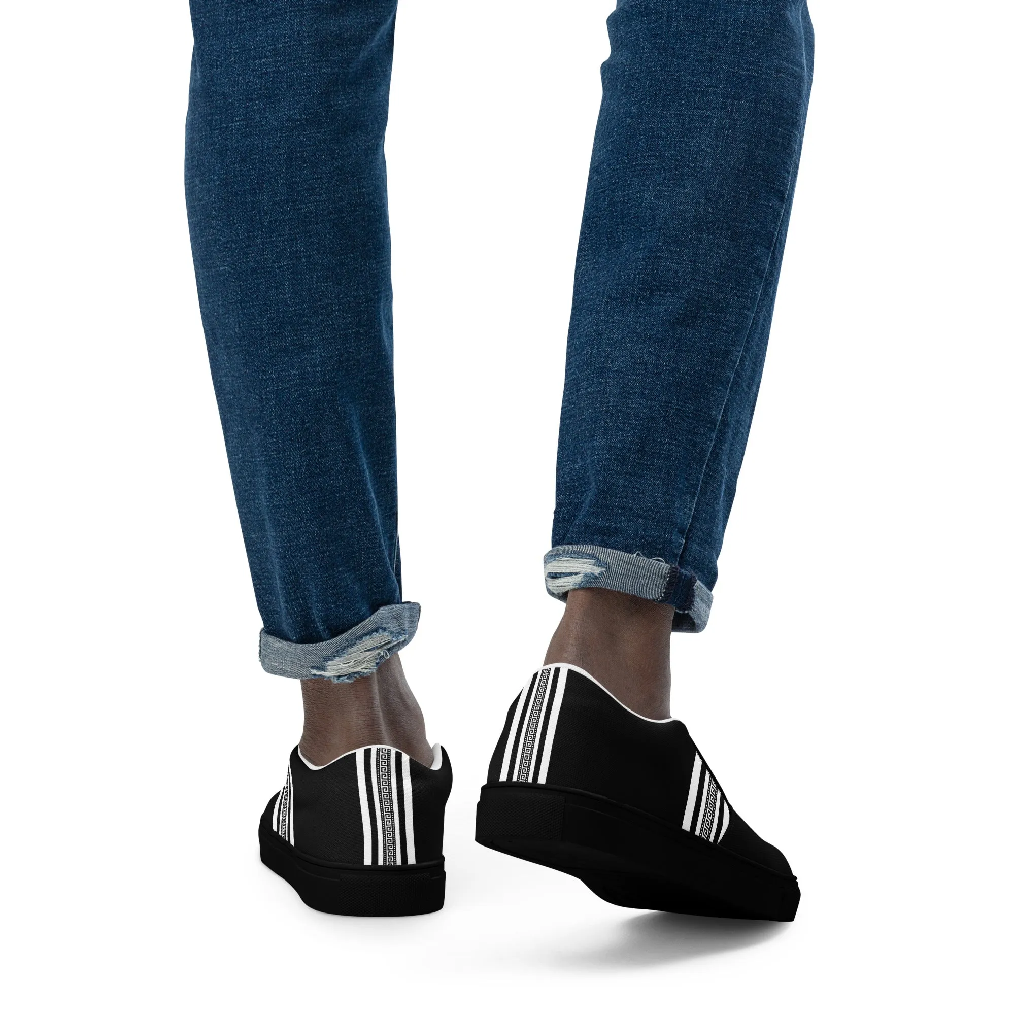 Black White Greek Key Men’s slip-on canvas shoes