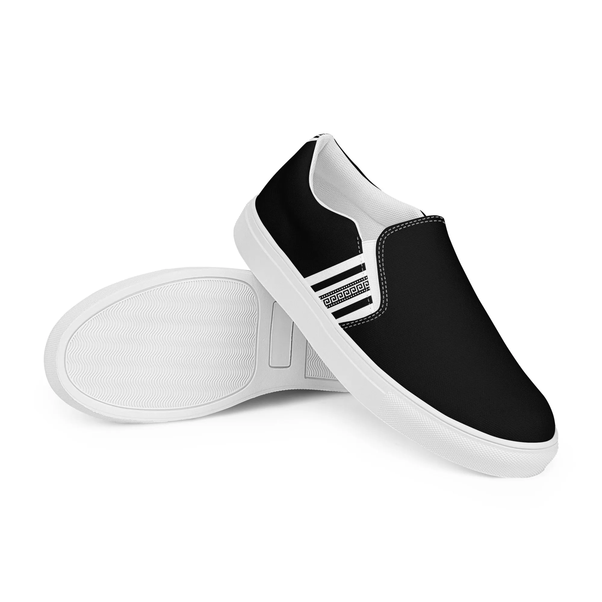 Black White Greek Key Men’s slip-on canvas shoes