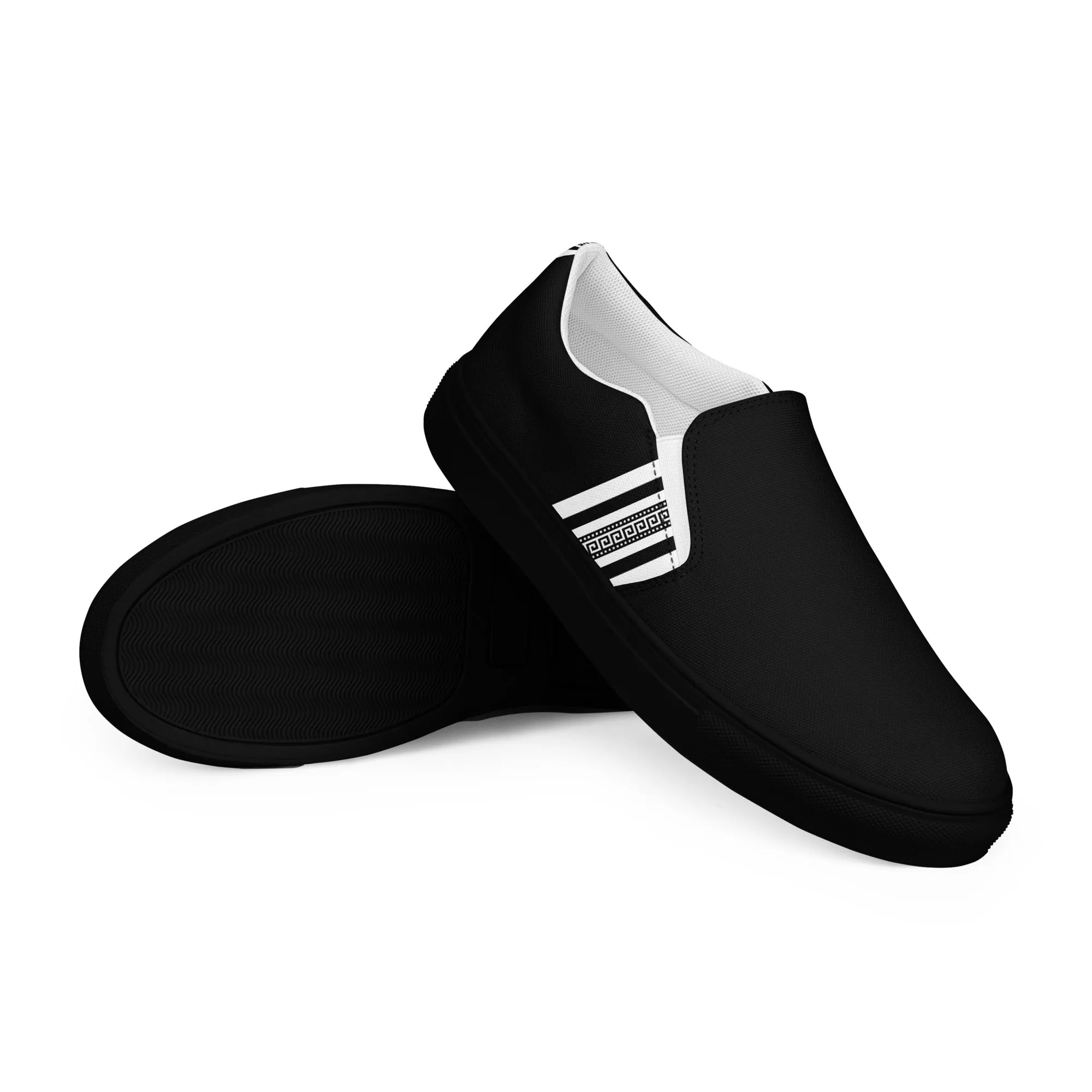 Black White Greek Key Men’s slip-on canvas shoes