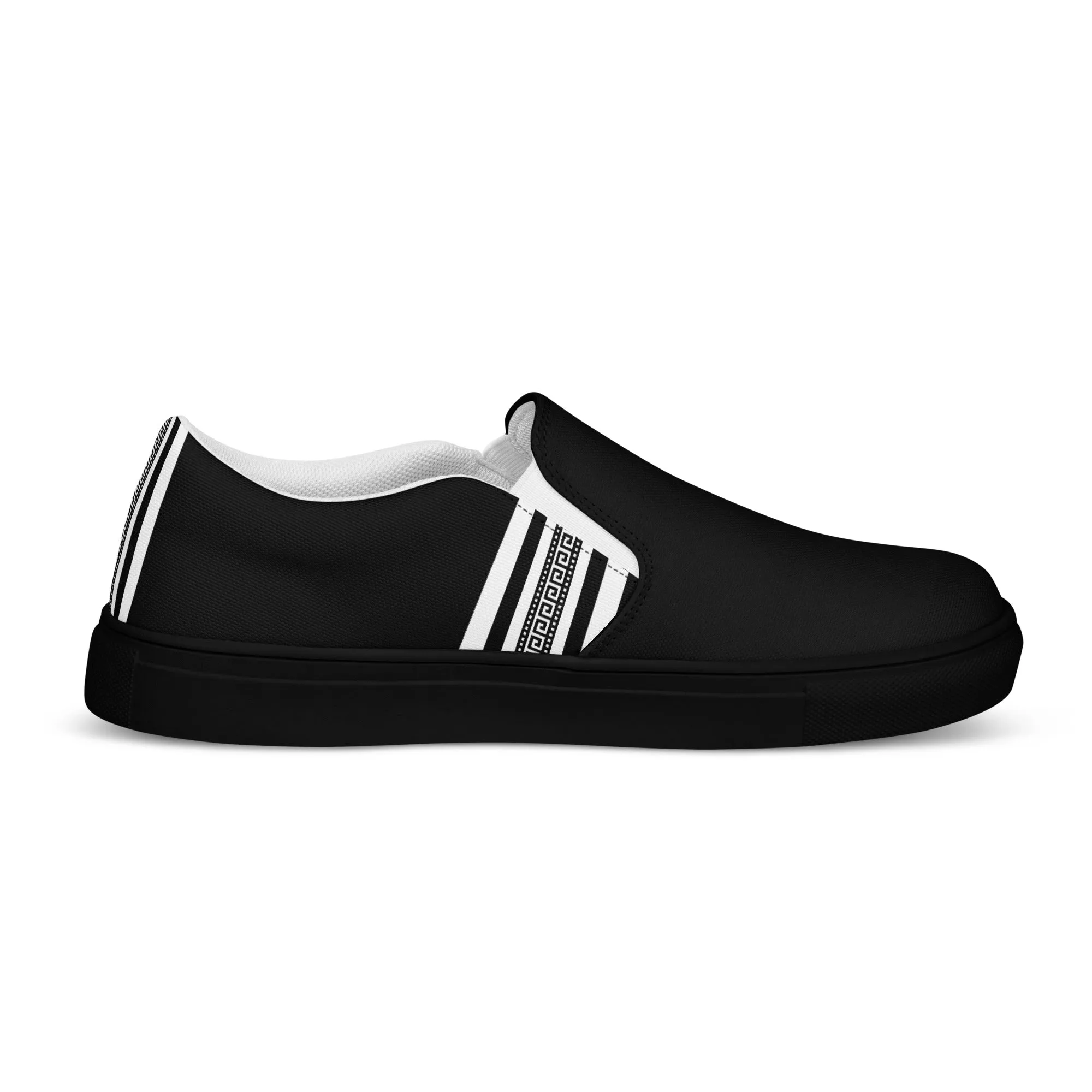 Black White Greek Key Men’s slip-on canvas shoes