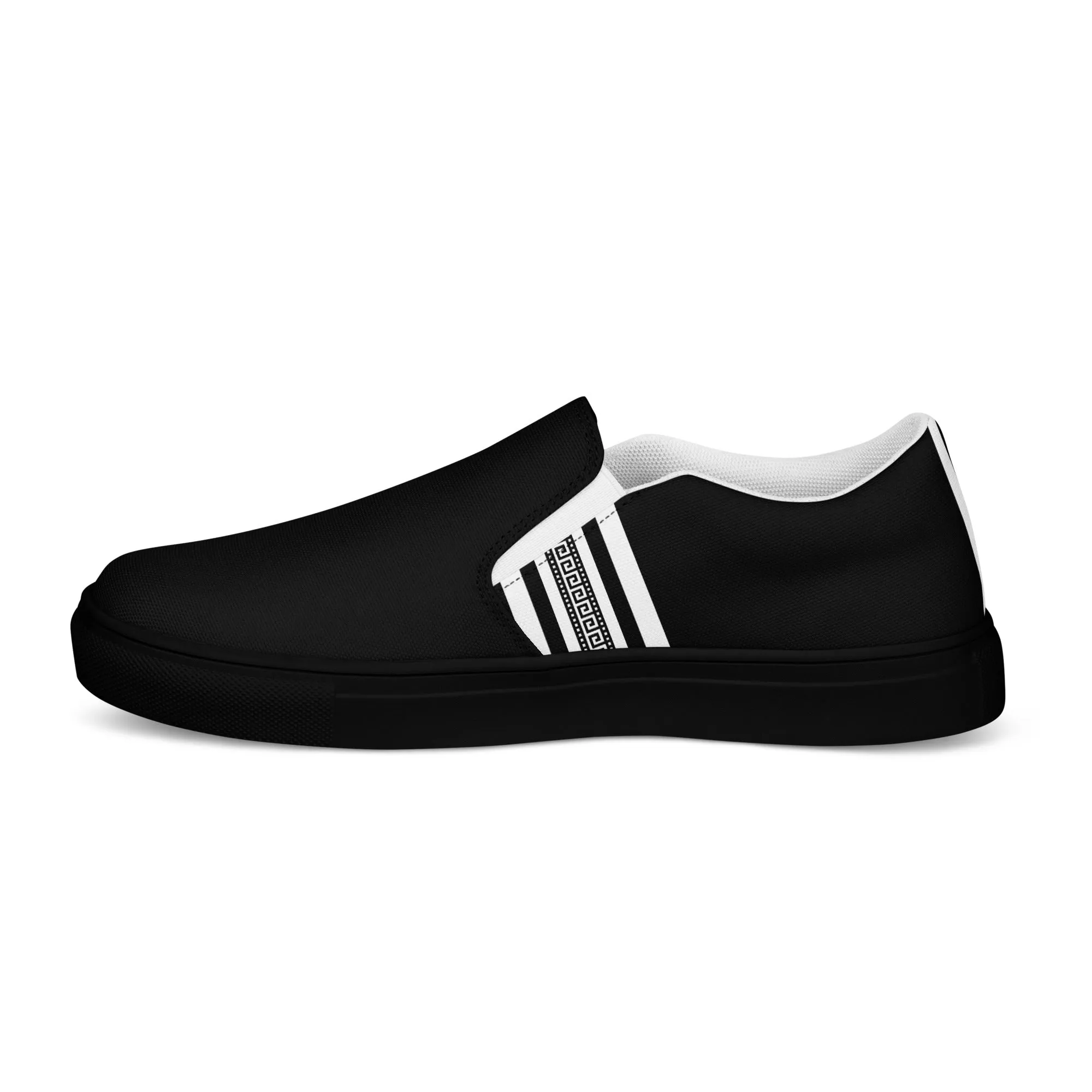 Black White Greek Key Men’s slip-on canvas shoes