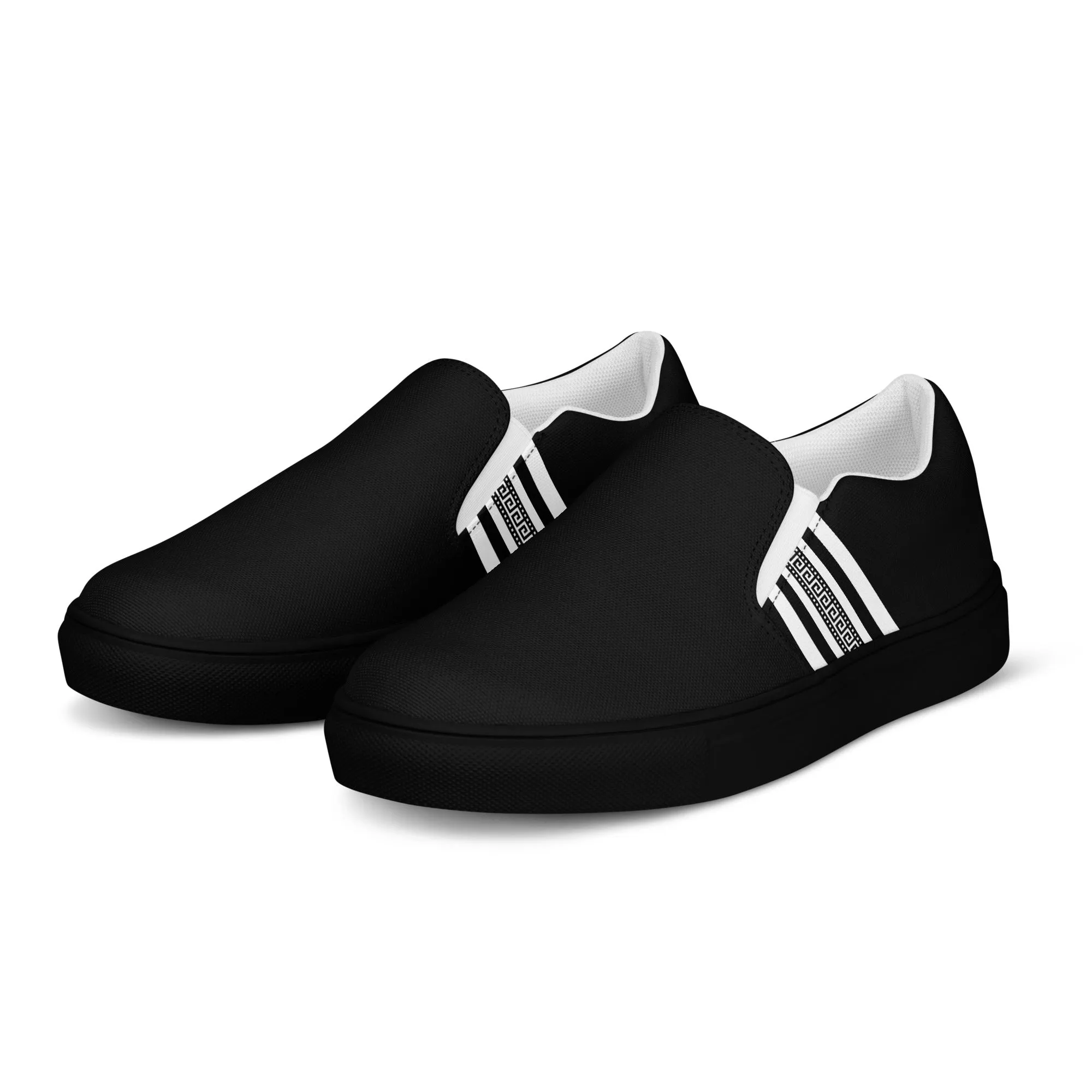 Black White Greek Key Men’s slip-on canvas shoes