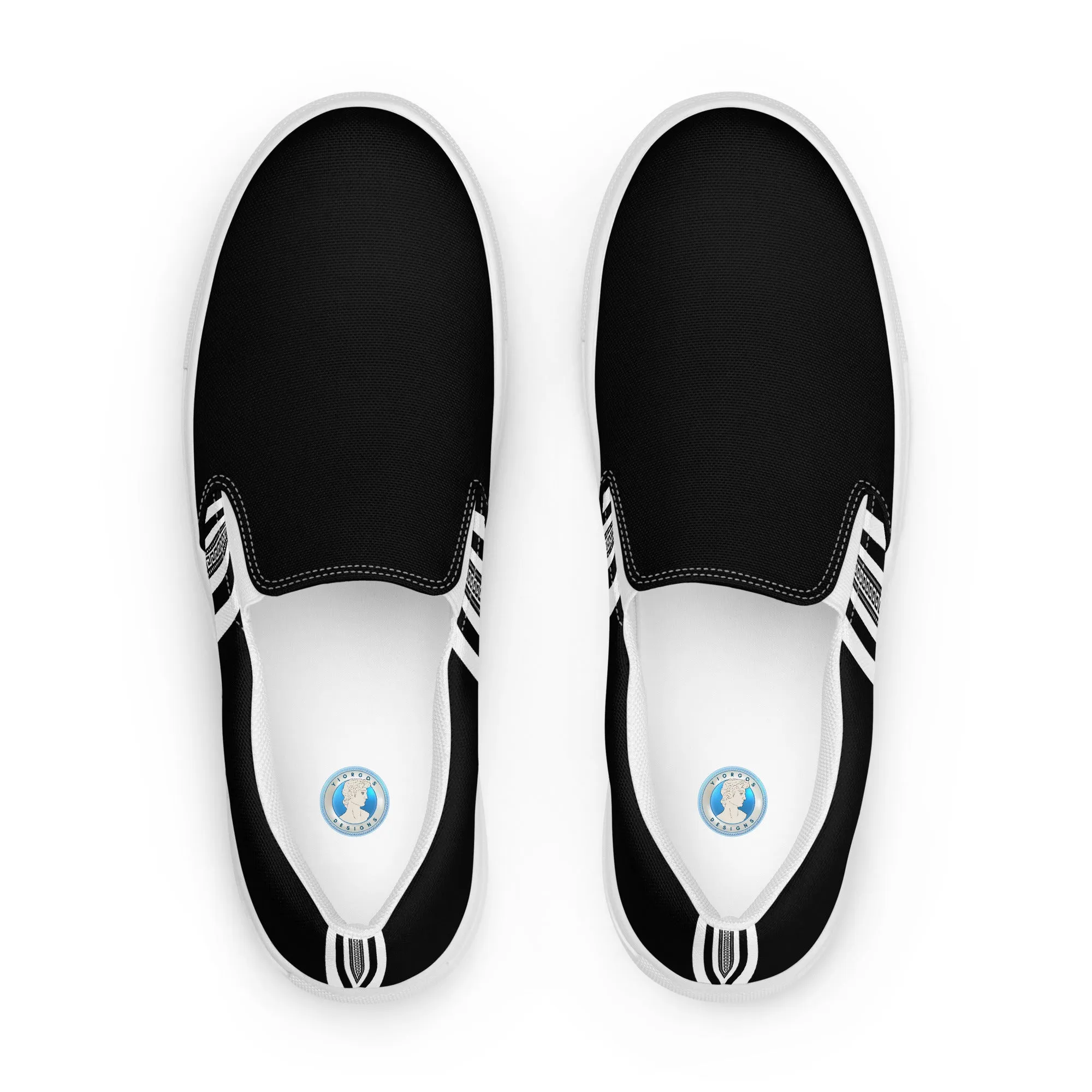 Black White Greek Key Men’s slip-on canvas shoes