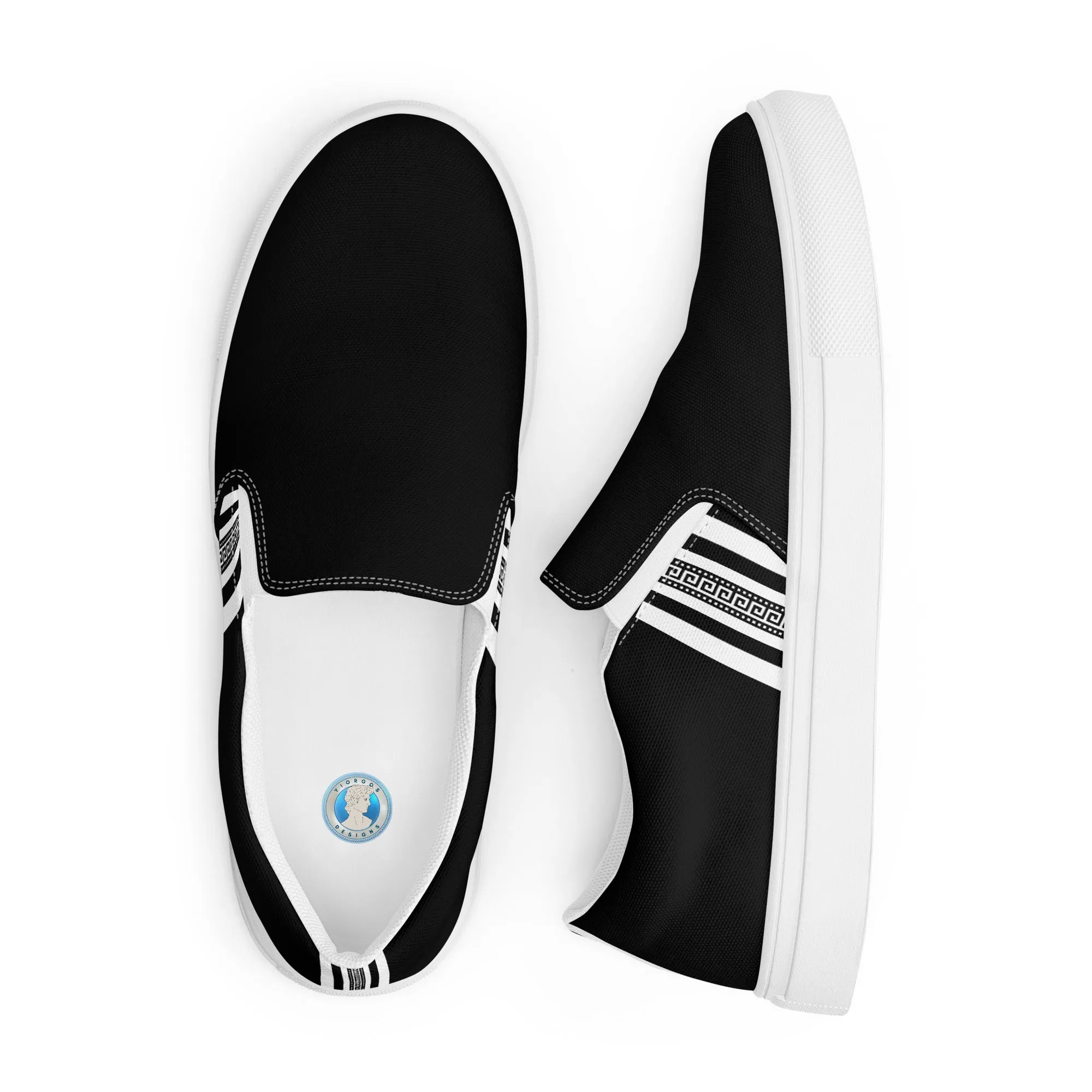 Black White Greek Key Men’s slip-on canvas shoes
