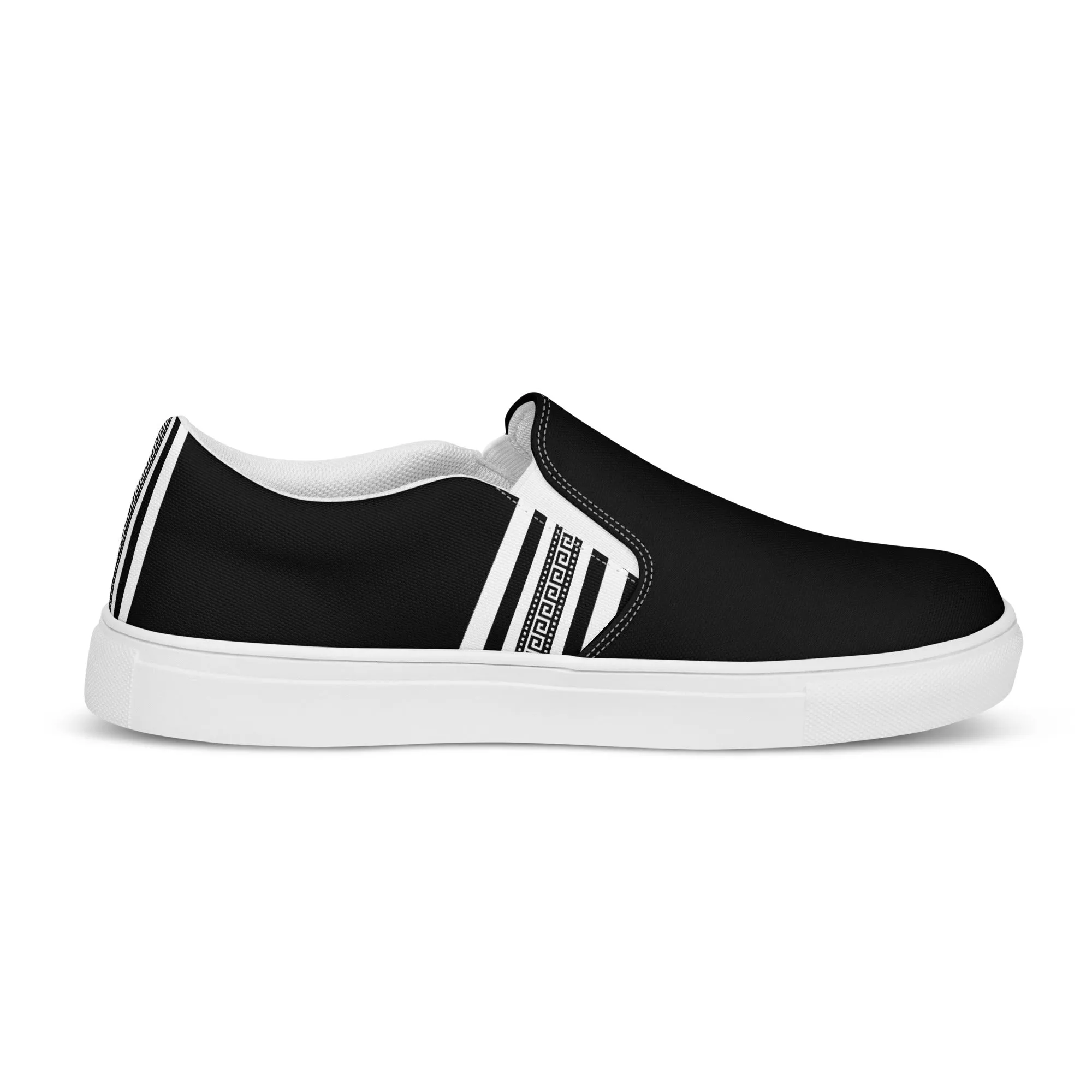 Black White Greek Key Men’s slip-on canvas shoes