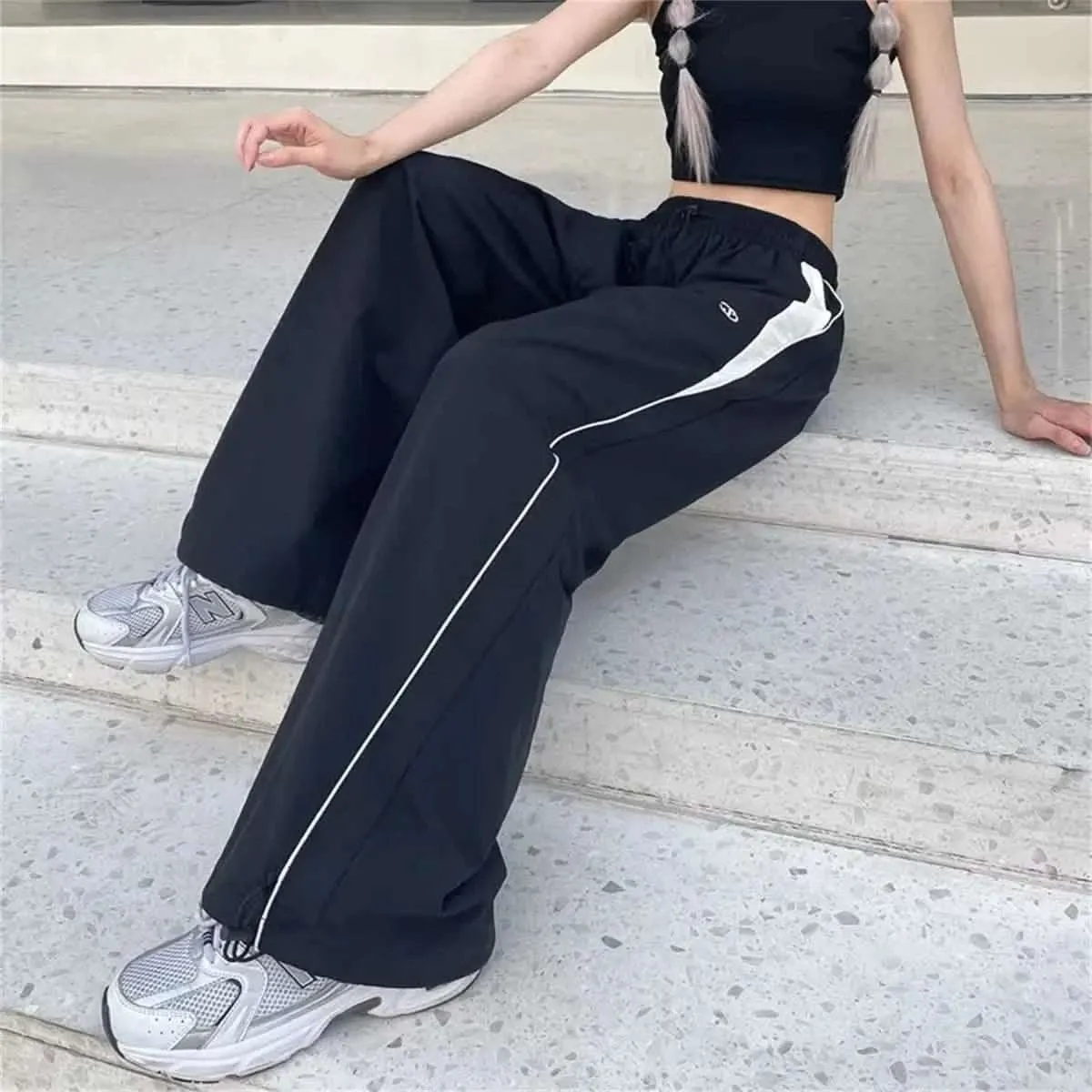 Black Wide Leg Cargo Trousers Women