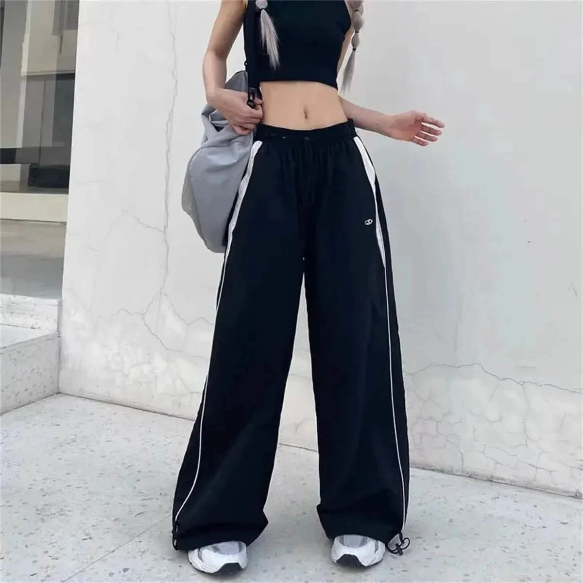 Black Wide Leg Cargo Trousers Women