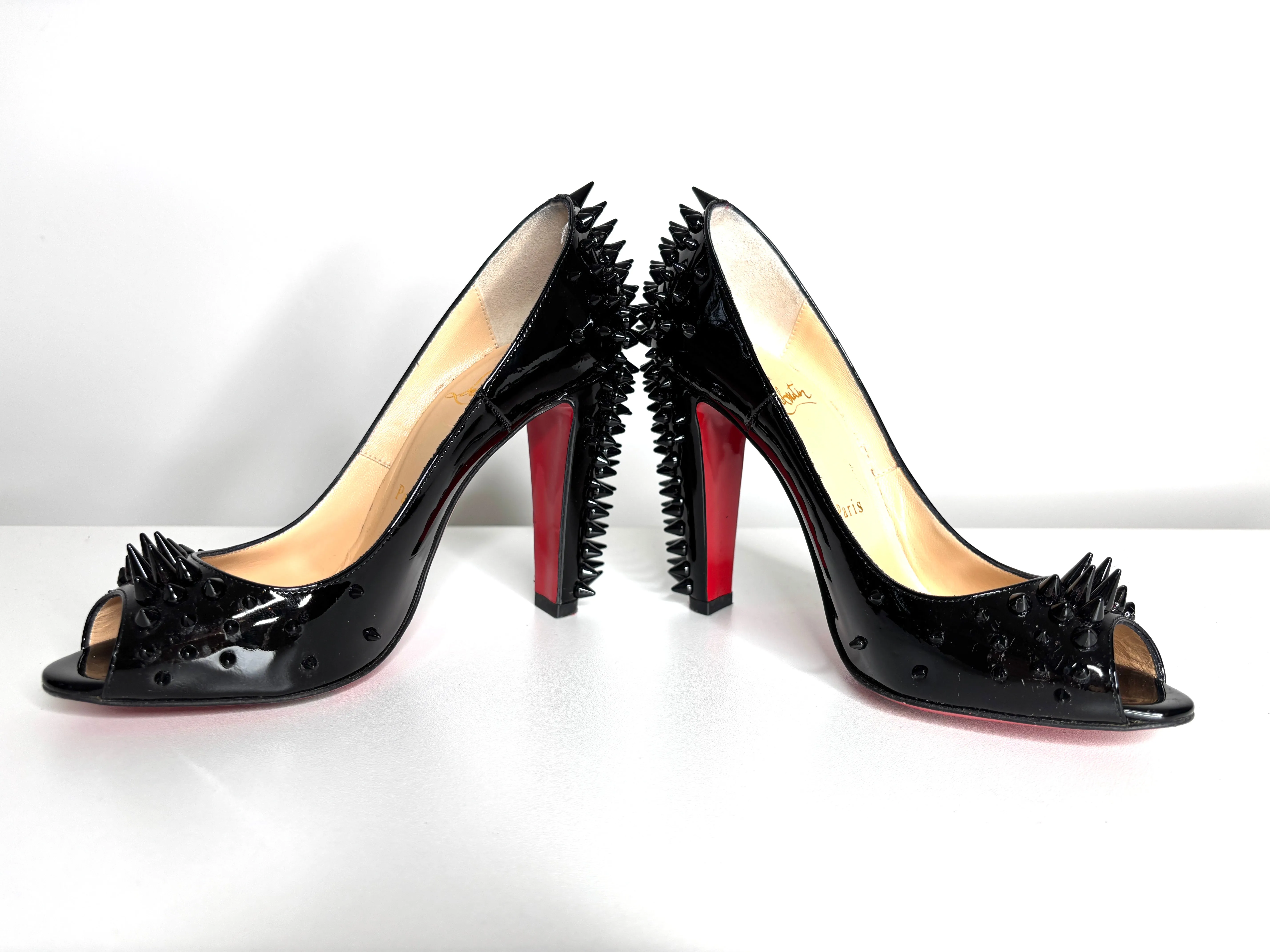 Christian Louboutin Jurayoo 100 Spike Black Patent Heels 36 UK3